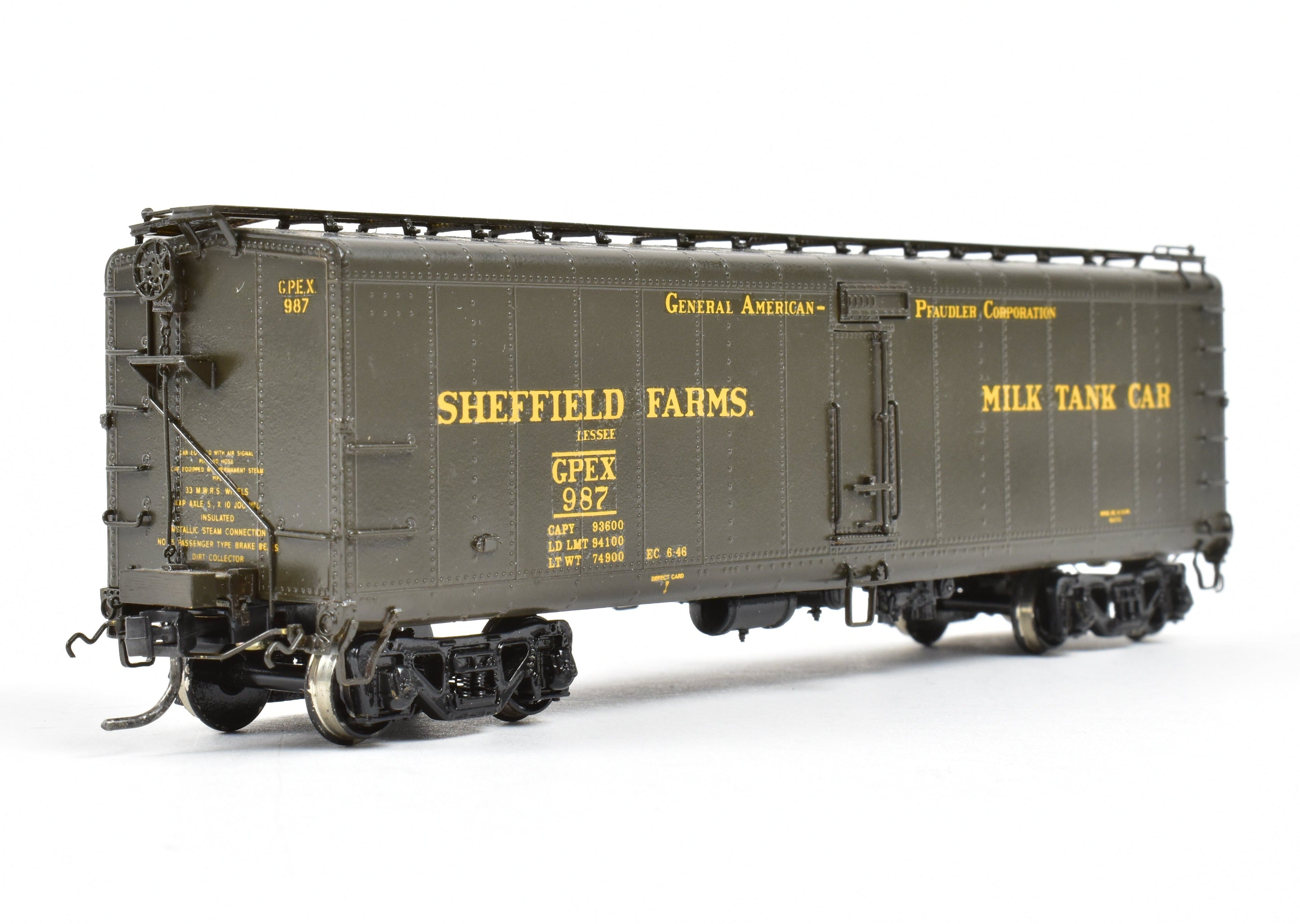 HO Brass OMI 40' 6 GPEX 987 Pfaudler Milk Tank Car - Various Roads