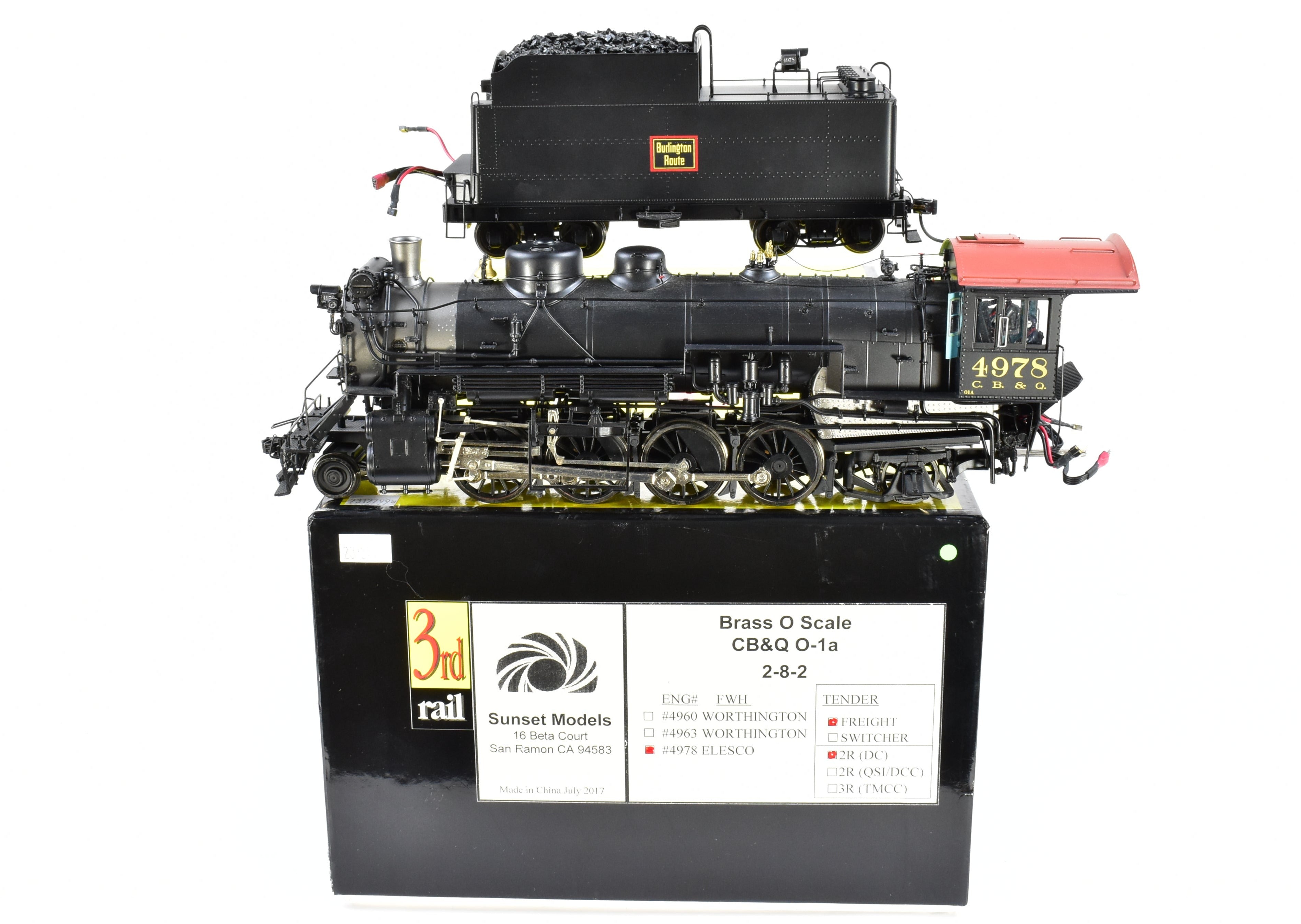 Sunset Models 3rd Rail O Scale Brass CB&Q Burlington Route O - 1a 2 - 8 - 2 FP #4978 with ESU DCC & Sound