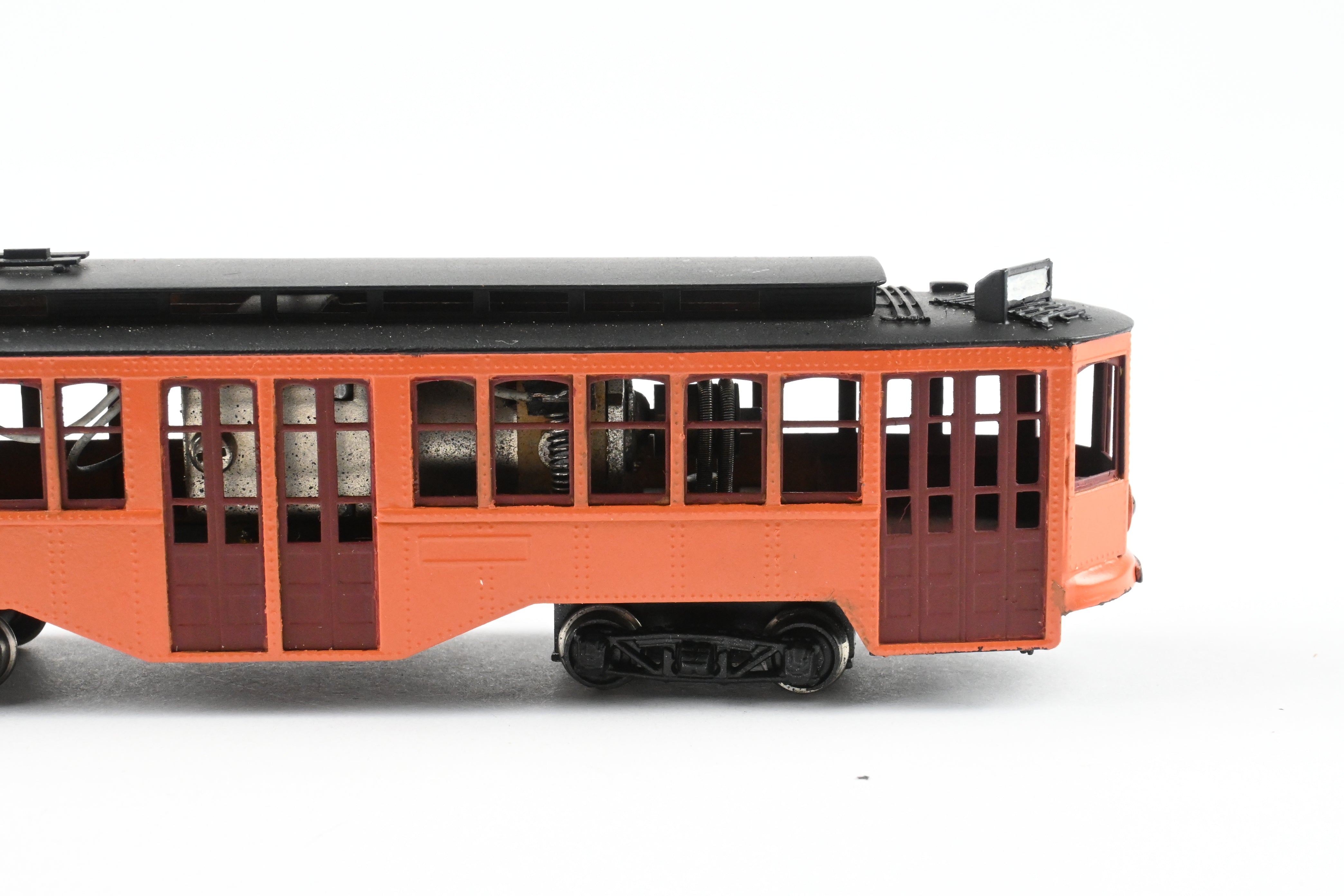 HO Scale Brass Single Ended Trolley Car Model of Pittsburgh Railway Co. by Fairfield Models, Custom Painted in Orange and Black without Lettering