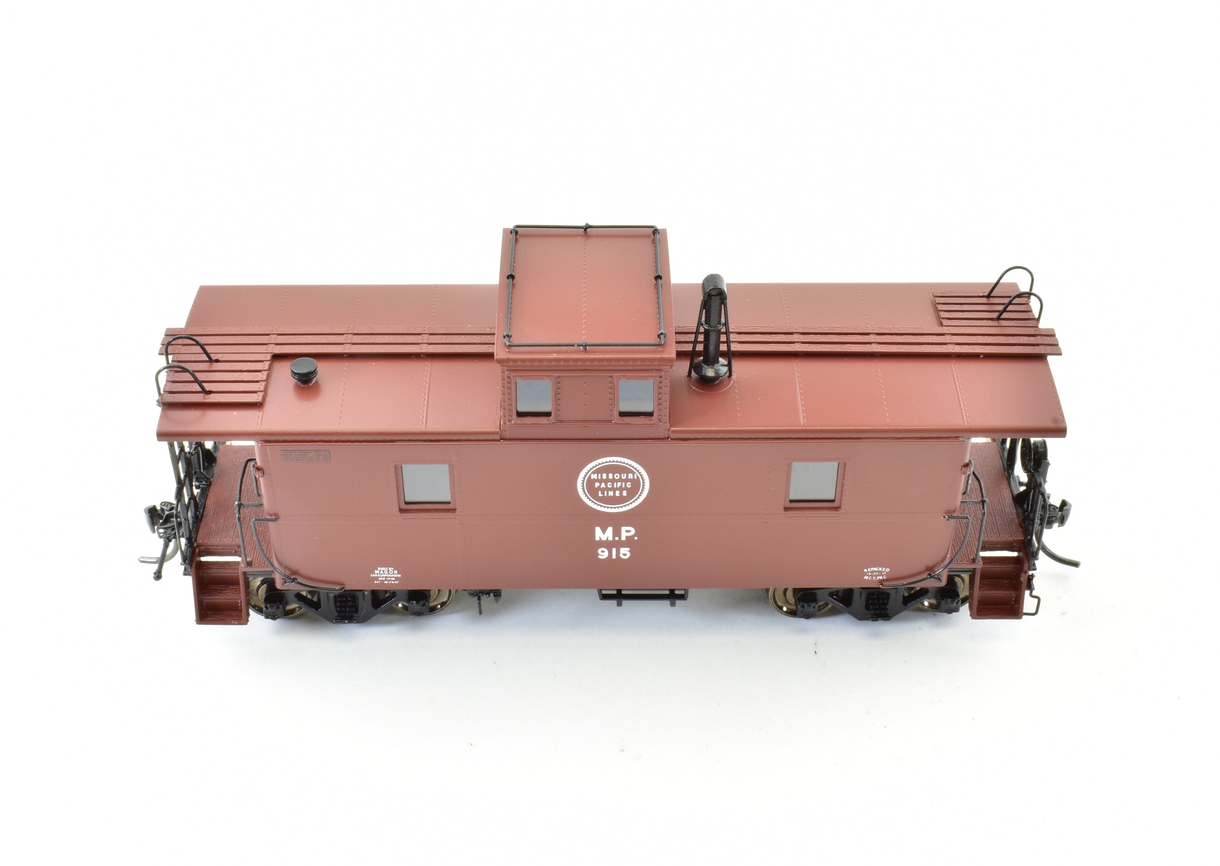 HO Scale Brass OMI - Overland Models, Inc. Missouri Pacific Magor Steel Caboose Model As Built in 1937, Factory Painted with Red and Small White Herald Scheme