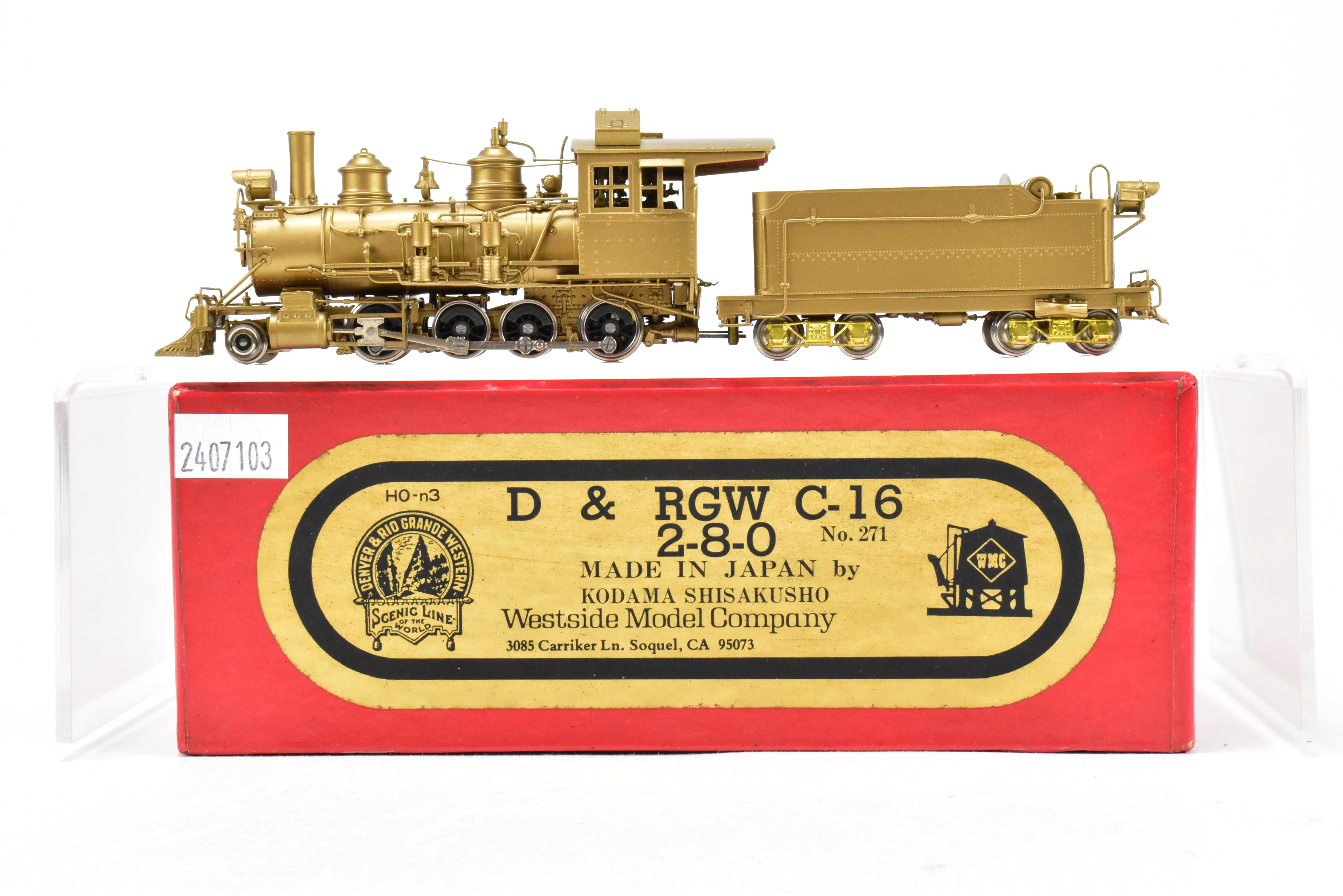 1982 HOn3 Brass Westside D&RGW C-16 2-8-0 #271 Model with Bad Motor (As-Is)