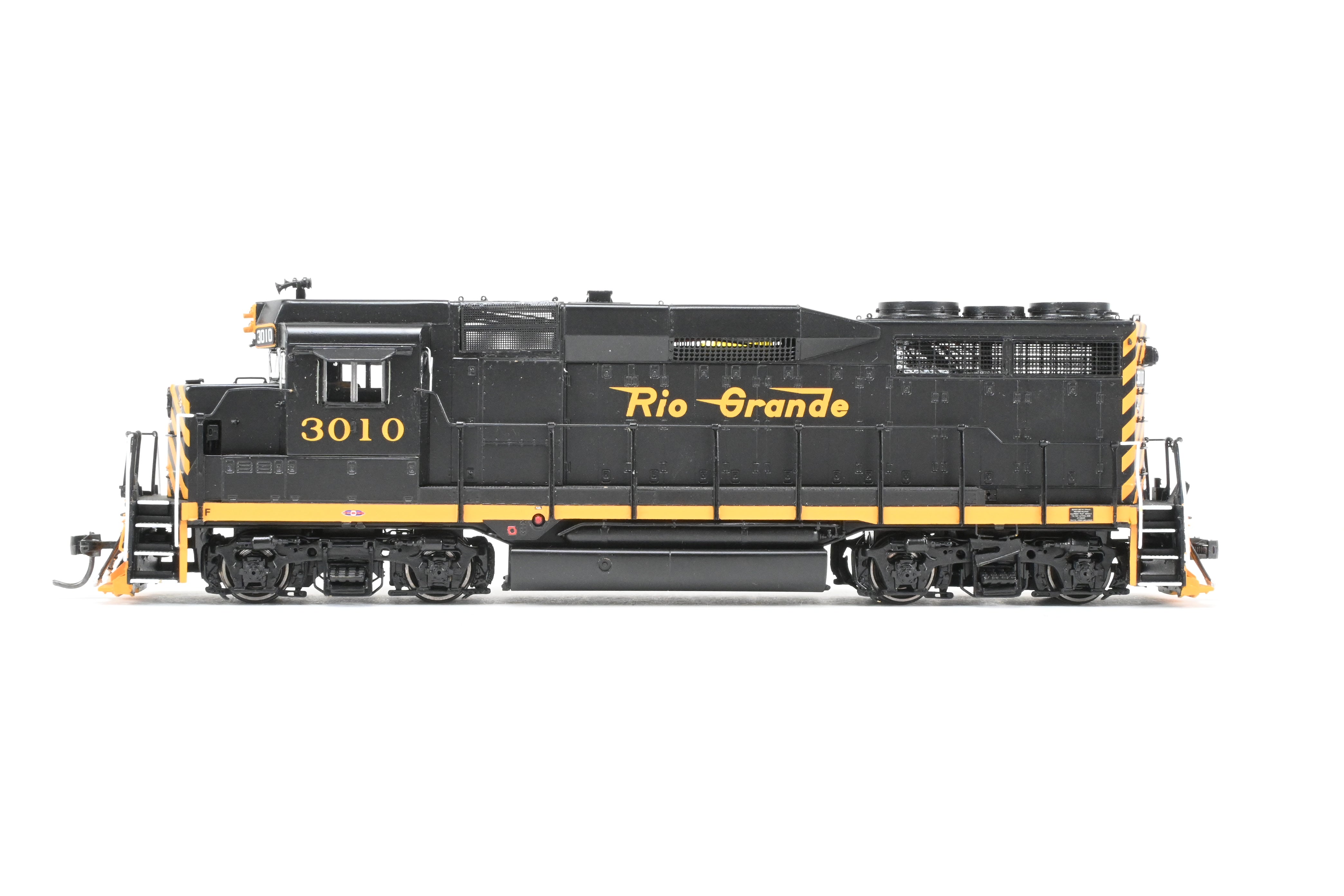 HO Scale Brass Locomotive Model - Overland Models, Inc. D&RGW - Denver And Rio Grande Western EMD GP30 FP in Striking Black/Orange Color Scheme #3010 Equipped with SoundTraxx DCC & Sound System