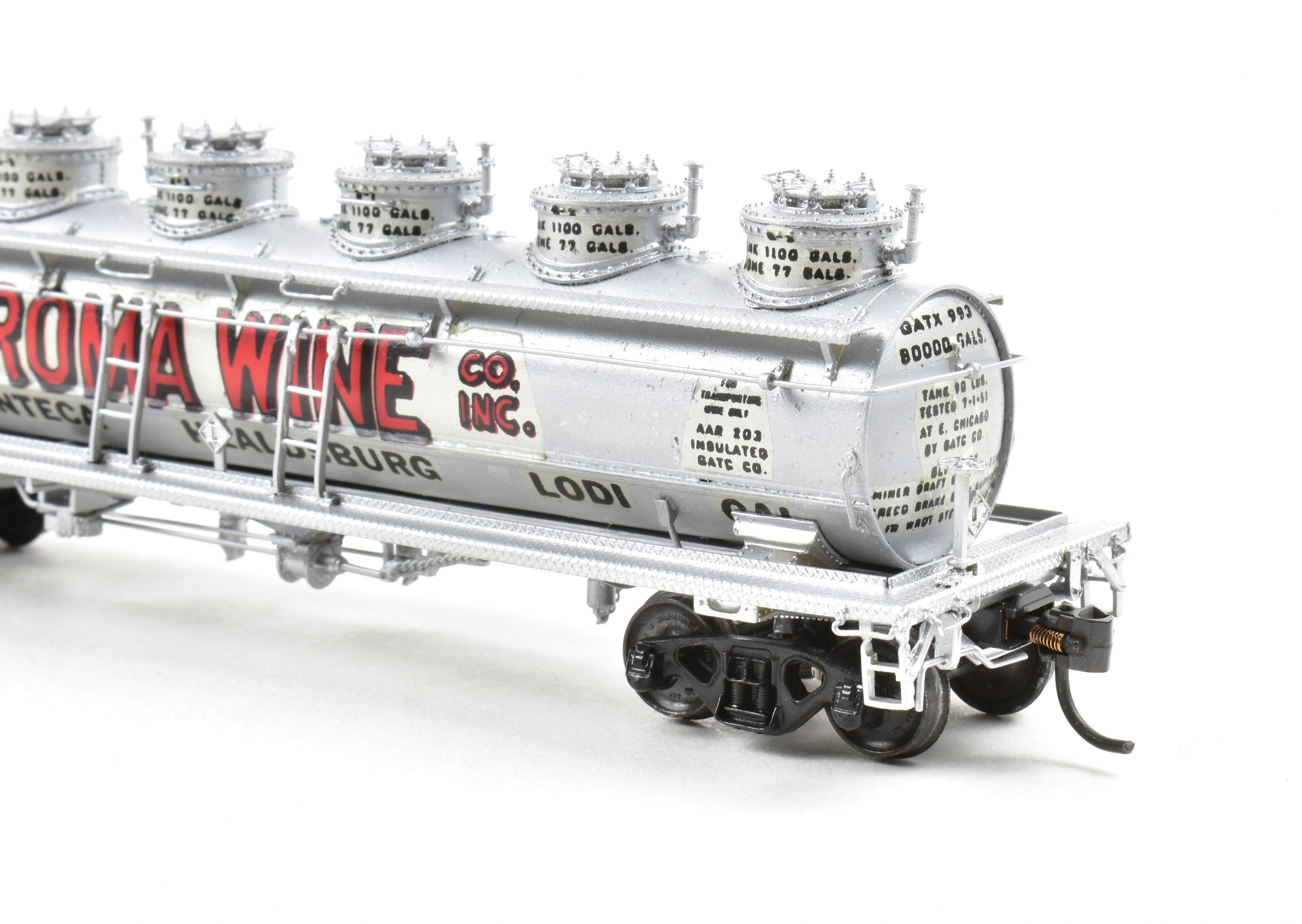 High - Quality HO Scale Brass Precision Scale Co. Unadorned G.A.T.X. 6 Dome - Wine Tank Car Professionally Custom Painted for Roma Wine Model Train
