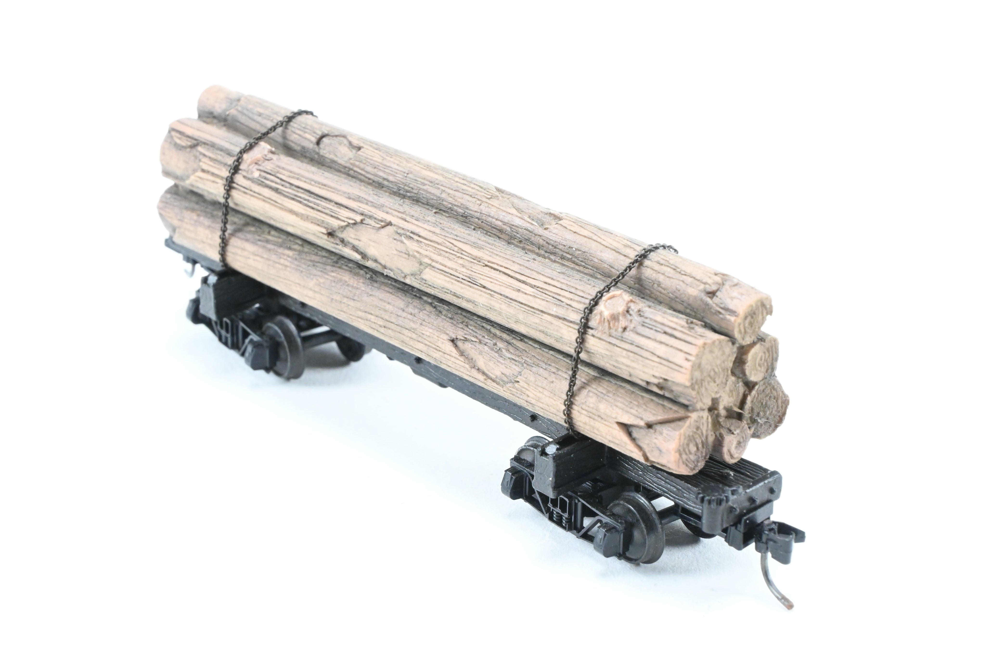 HOn3 Micro-Trains 30’ Factory-Painted Unlettered Skeleton Log Car with Load