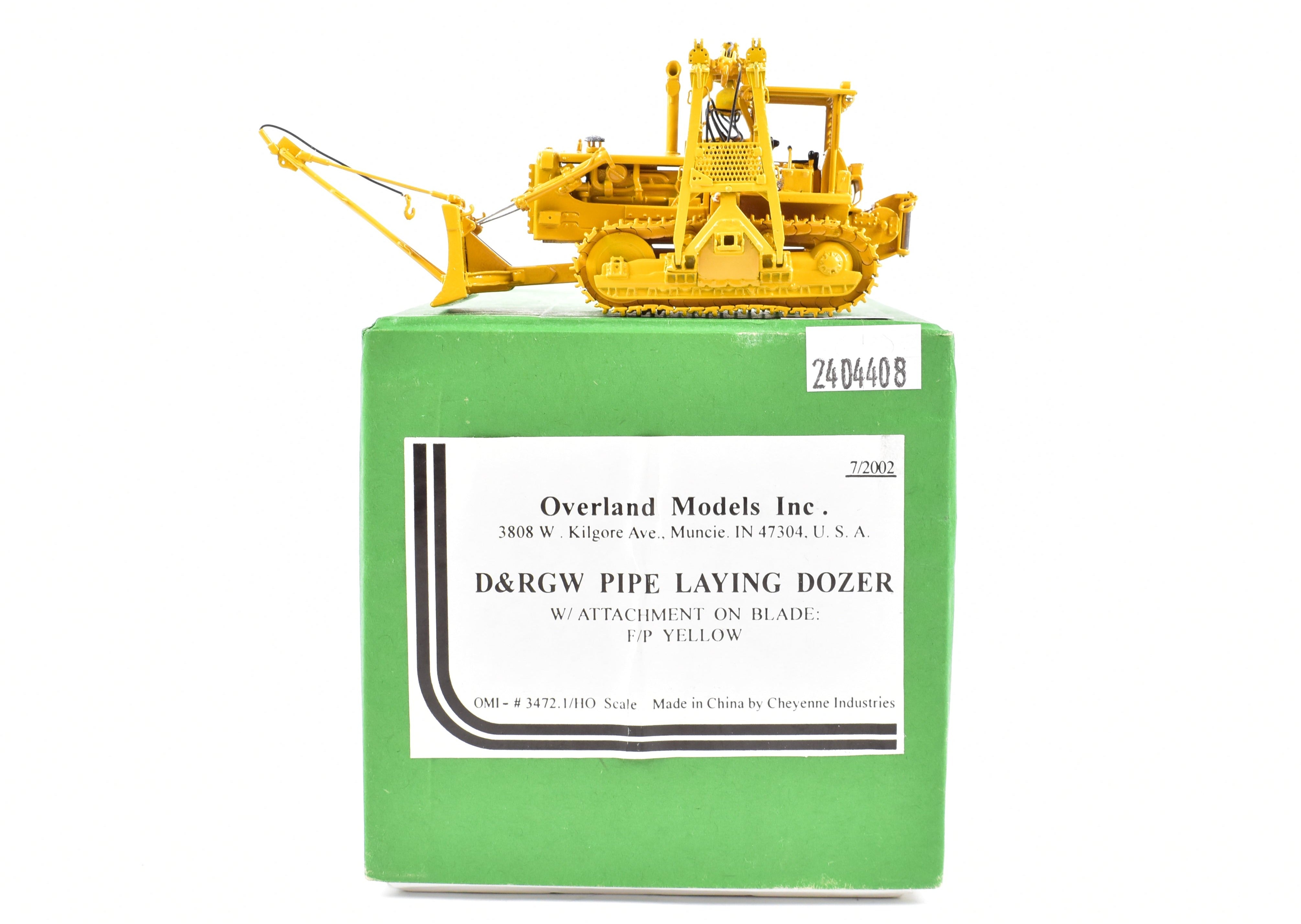 HO Scale Brass Pipe Laying Dozer Model by OMI - Overland Models, Inc. Featuring D&RGW - Denver & Rio Grande Western Design in Factory - Painted FP Yellow