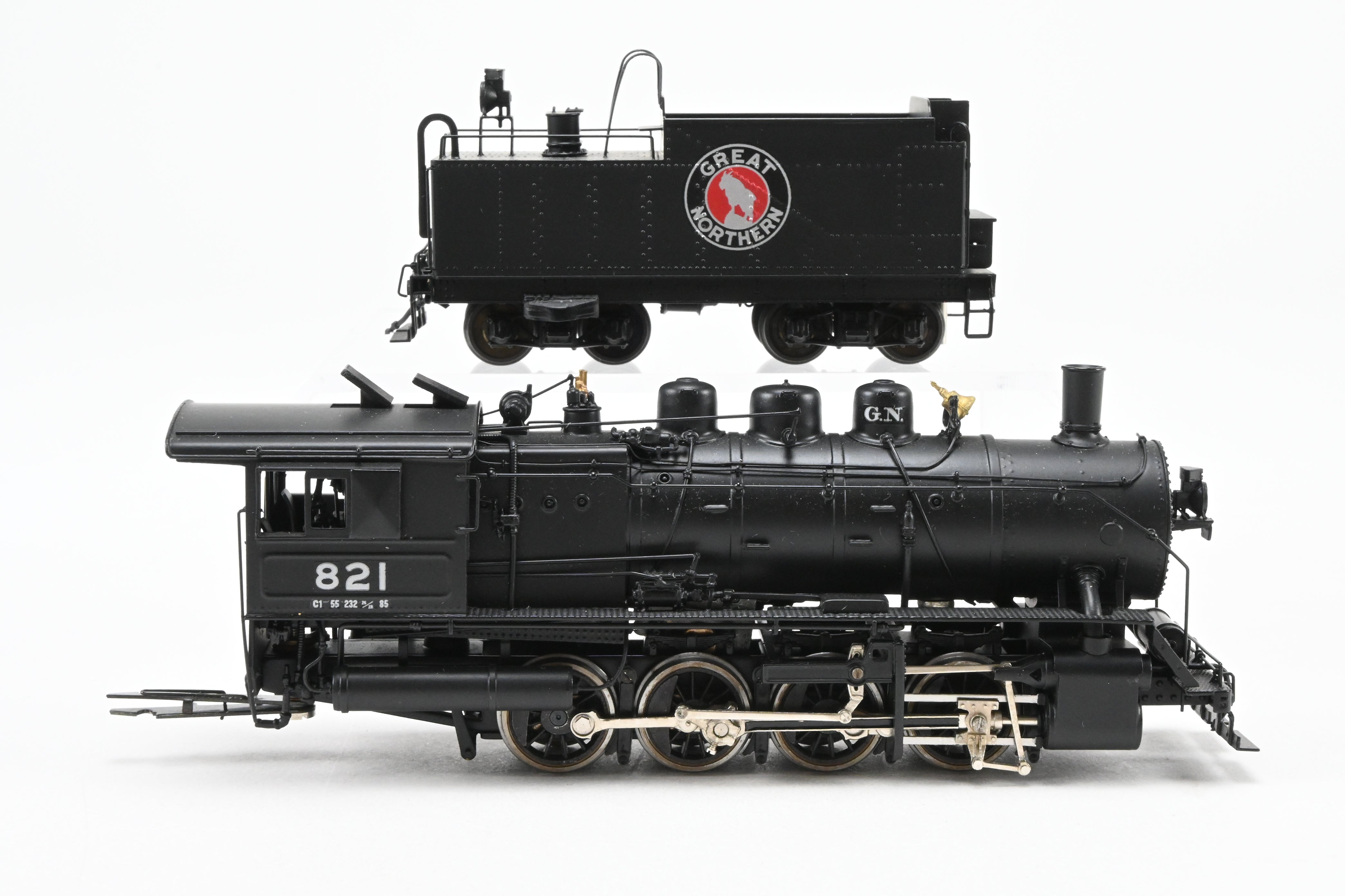 HO Scale Brass Model Train - PFM - Tenshodo Great Northern C - 1 0 - 8 - 0 Switcher Factory Painted Locomotive #821 with TPE Suspension from 1985 Production Run