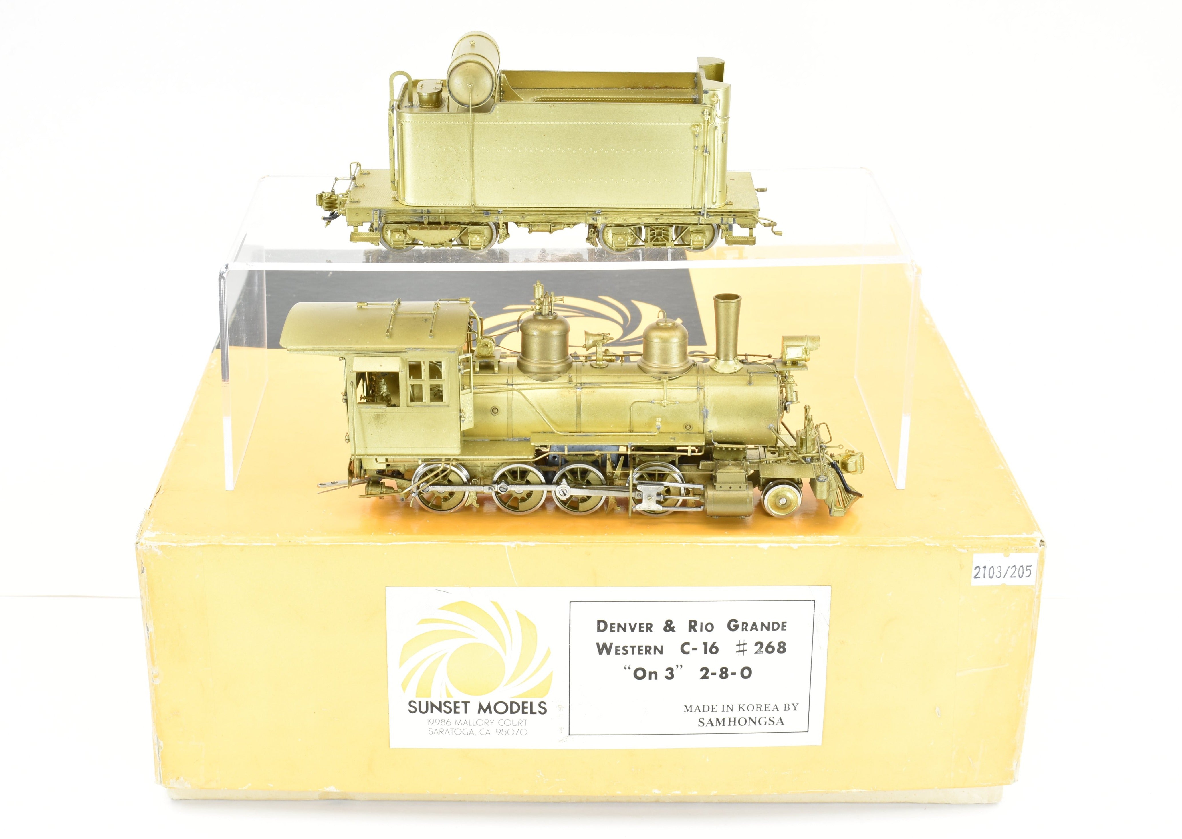 1978 On3 Brass Sunset Models D&RGW C-16 #268 2-8-0 Steam Locomotive AS-IS
