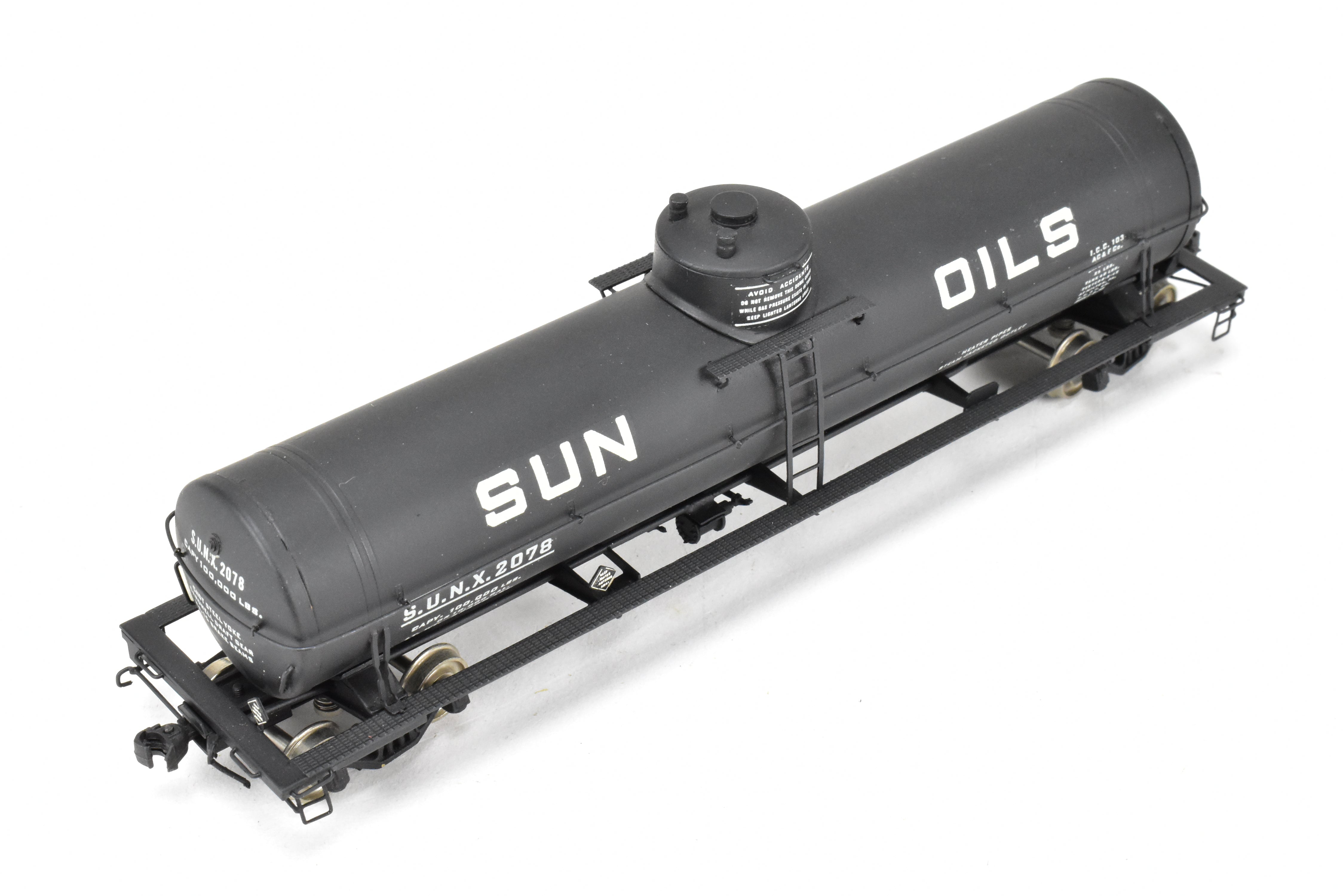 HO Scale Brass Precision Scale Co. (PSC) 16,000 Gallon Tank Car with Various Roads and Sun Oils Decals for Model Trains