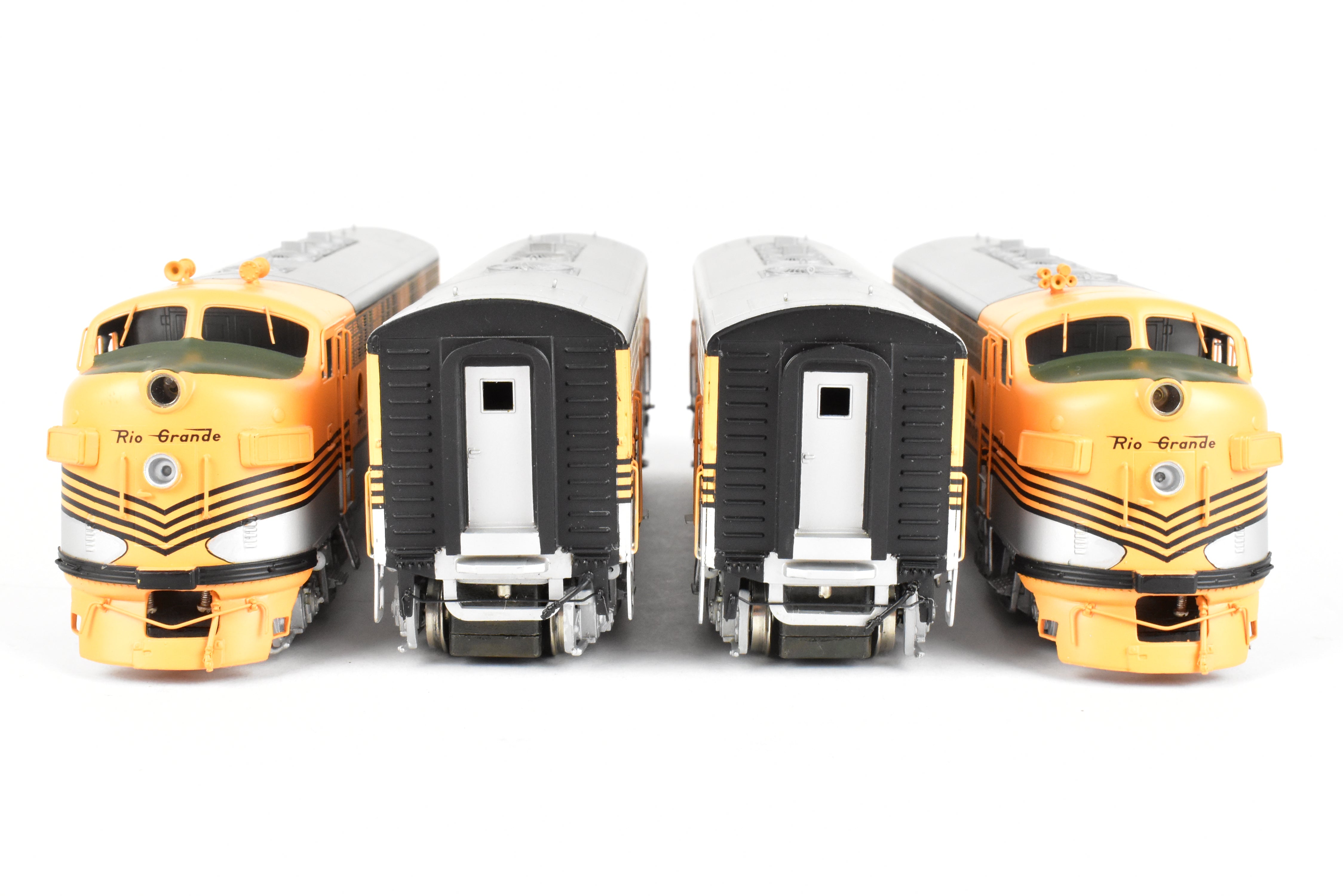 HO Brass Oriental Limited D&RGW EMD F7 A/B/B/A Set, 1500 HP, 5-Stripe Paint