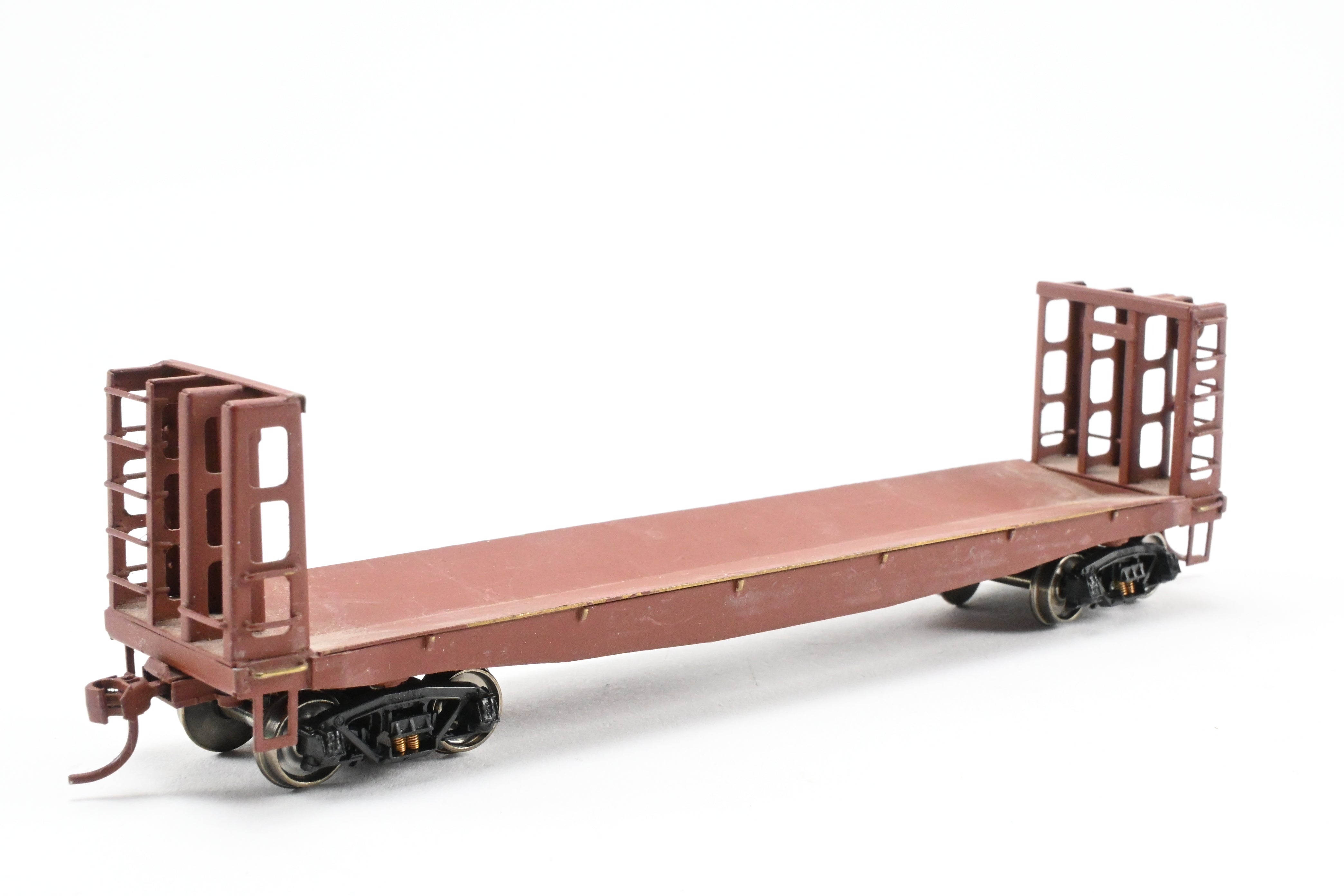 HO Scale Brass U.S. Hobbies Custom Painted Pulpwood Flatcar with Beveled Floor and Bulkhead for Various Roads, No Original Box