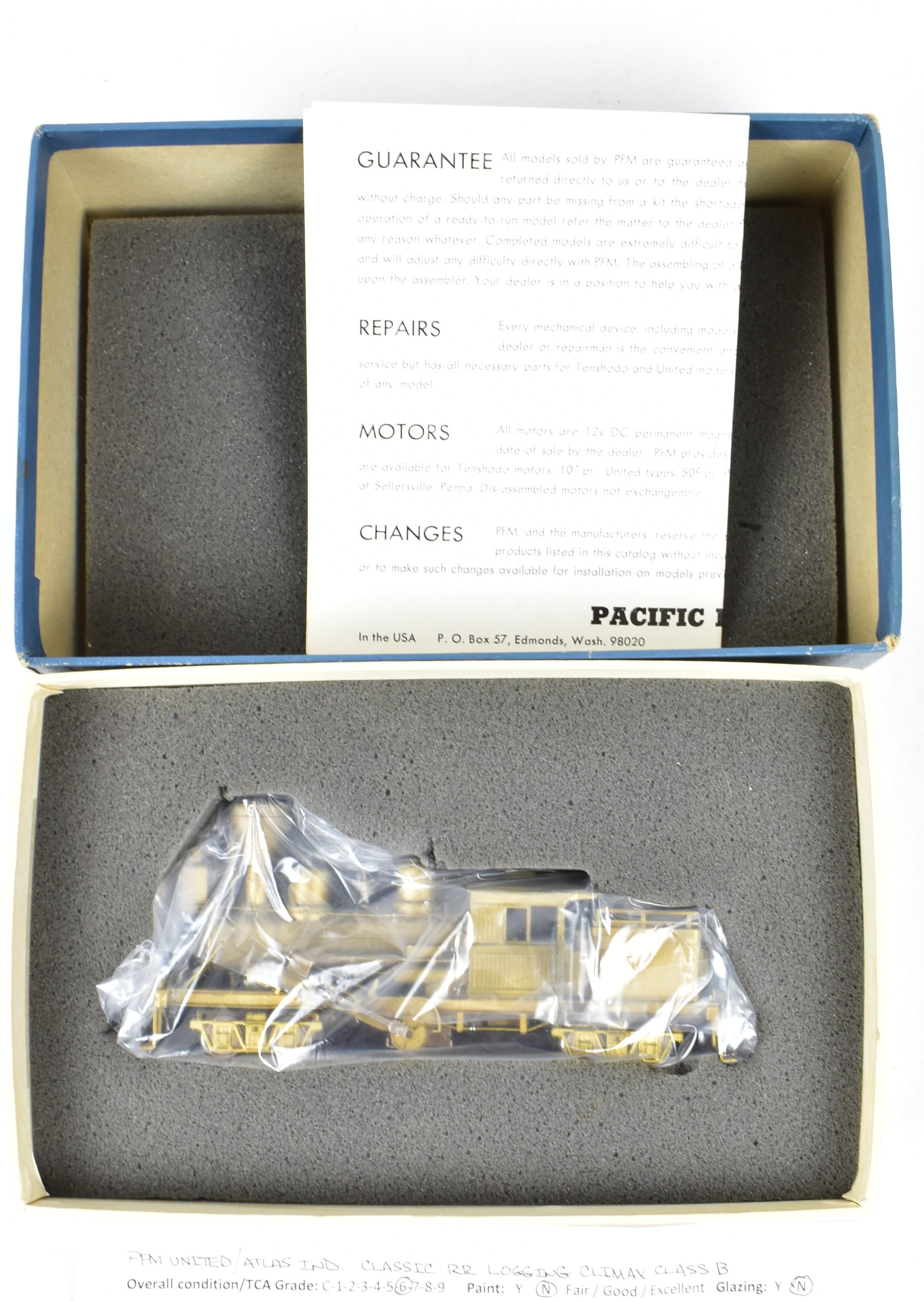 HO Scale Brass PFM - United 2-Truck Logging Climax Geared Locomotive with Diamond Stack