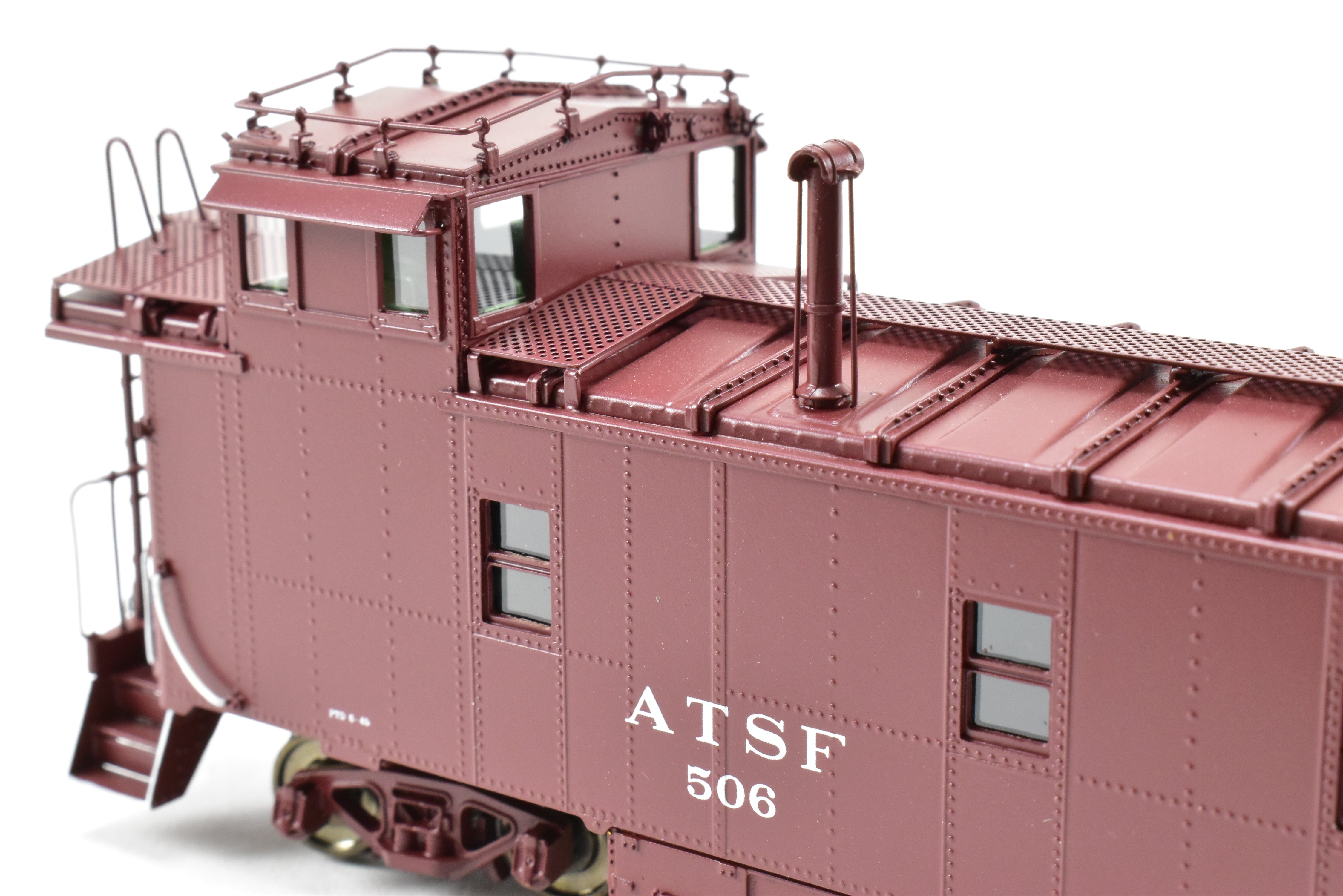 HO Scale Brass Division Point (DVP) Santa Fe Style Peaked Roof Caboose with Antenna and Factory Painted Finish, Road Number FP #506