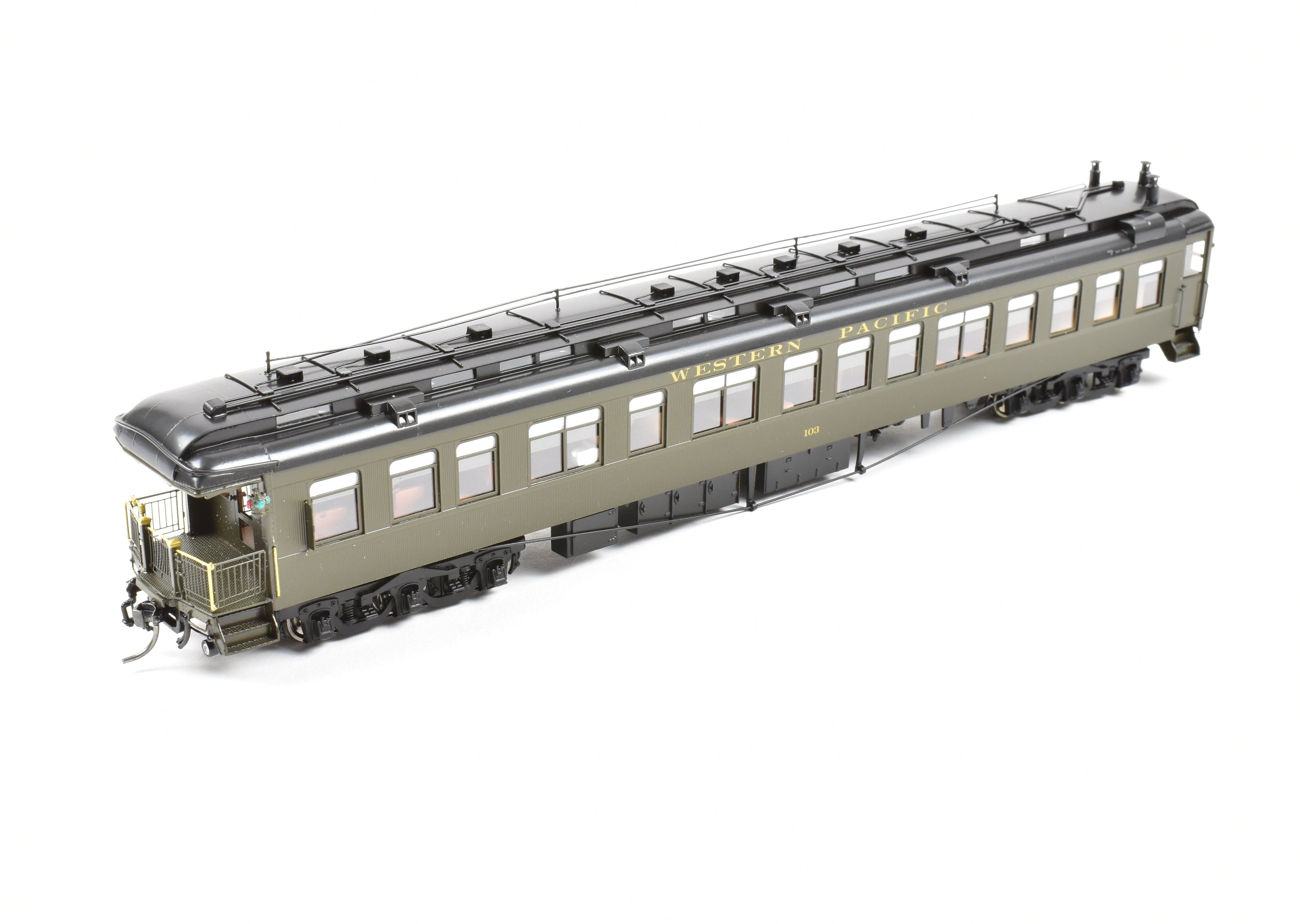 High - Quality HO Scale New Brass Model of North Bank Line Western Pacific Business Car #103 in Pullman Green
