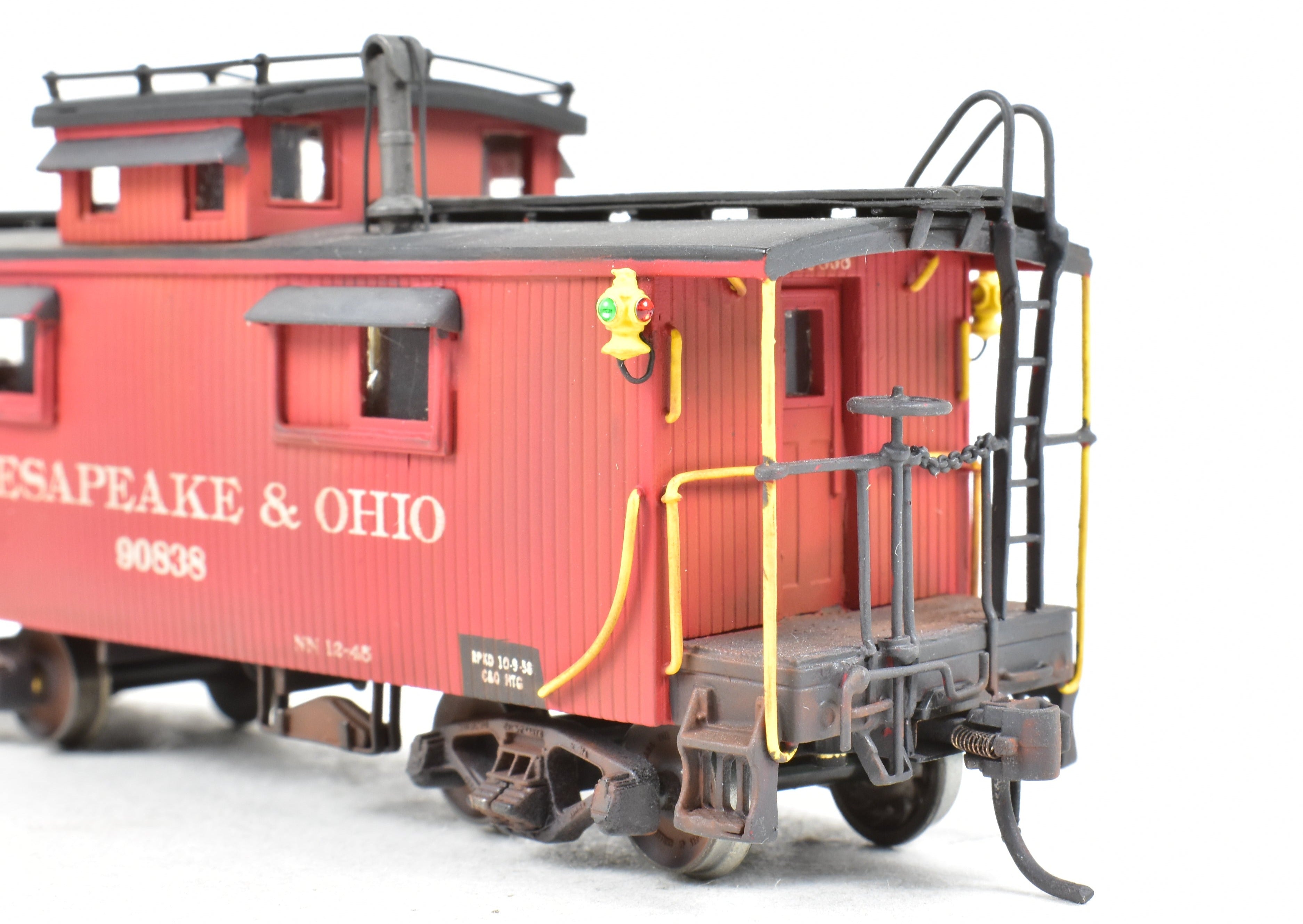 HO Scale Brass OMI - Overland Models, Inc. Chesapeake & Ohio (C&O) Wood Caboose Model with Custom Paint and Weathering, CP & Weathered No. 90838