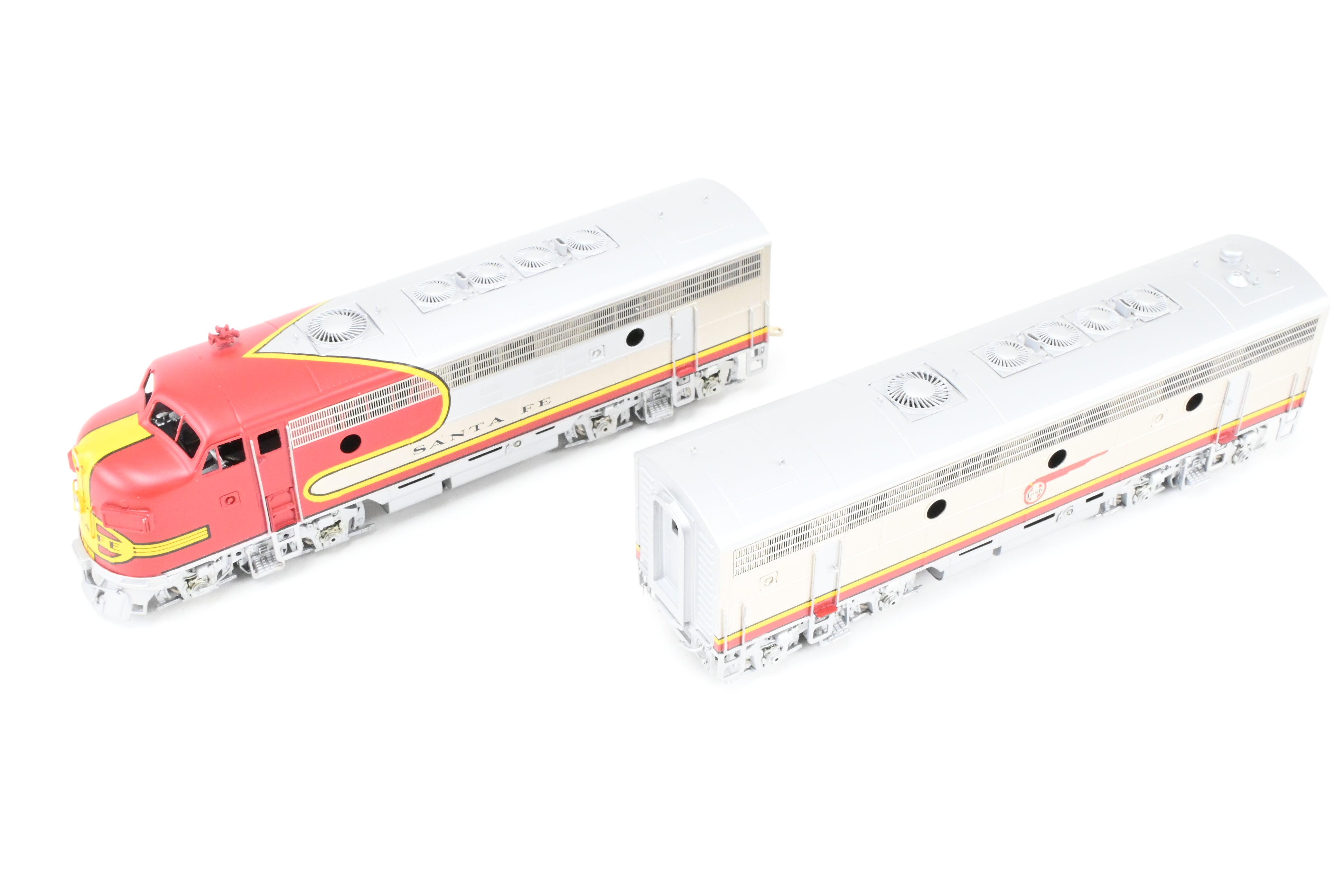 HO Scale Brass Model Train Oriental Limited ATSF - Santa Fe EMD F7 Phase II 1500 HP A/B/B/A Set with Factory Plated and Painted Finish