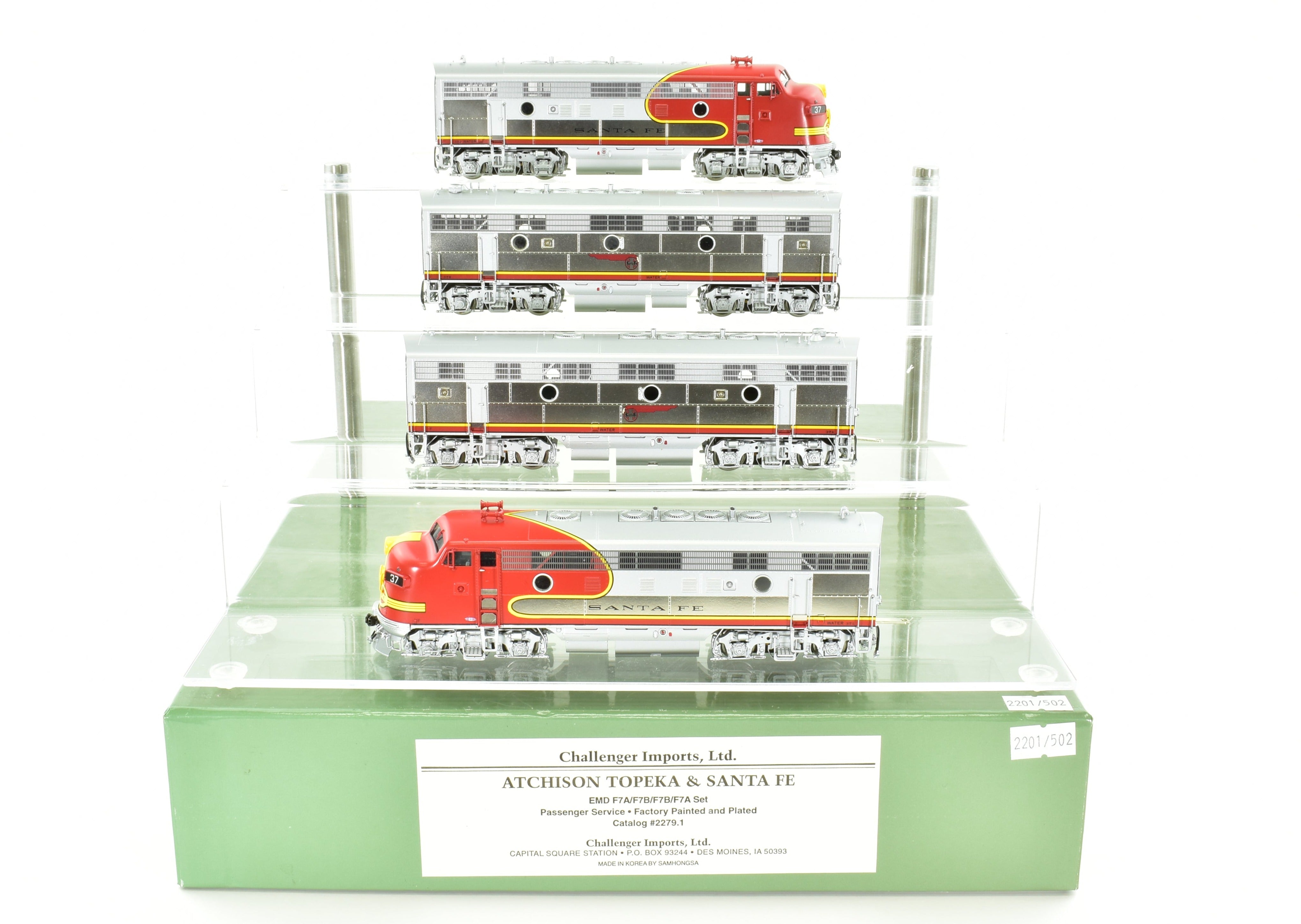 High - Quality HO Scale Brass Diesel Locomotive CON CIL - Challenger Imports ATSF Santa Fe Passenger Service EMD F7 A/B/B/A Set with Factory Painting and Plating