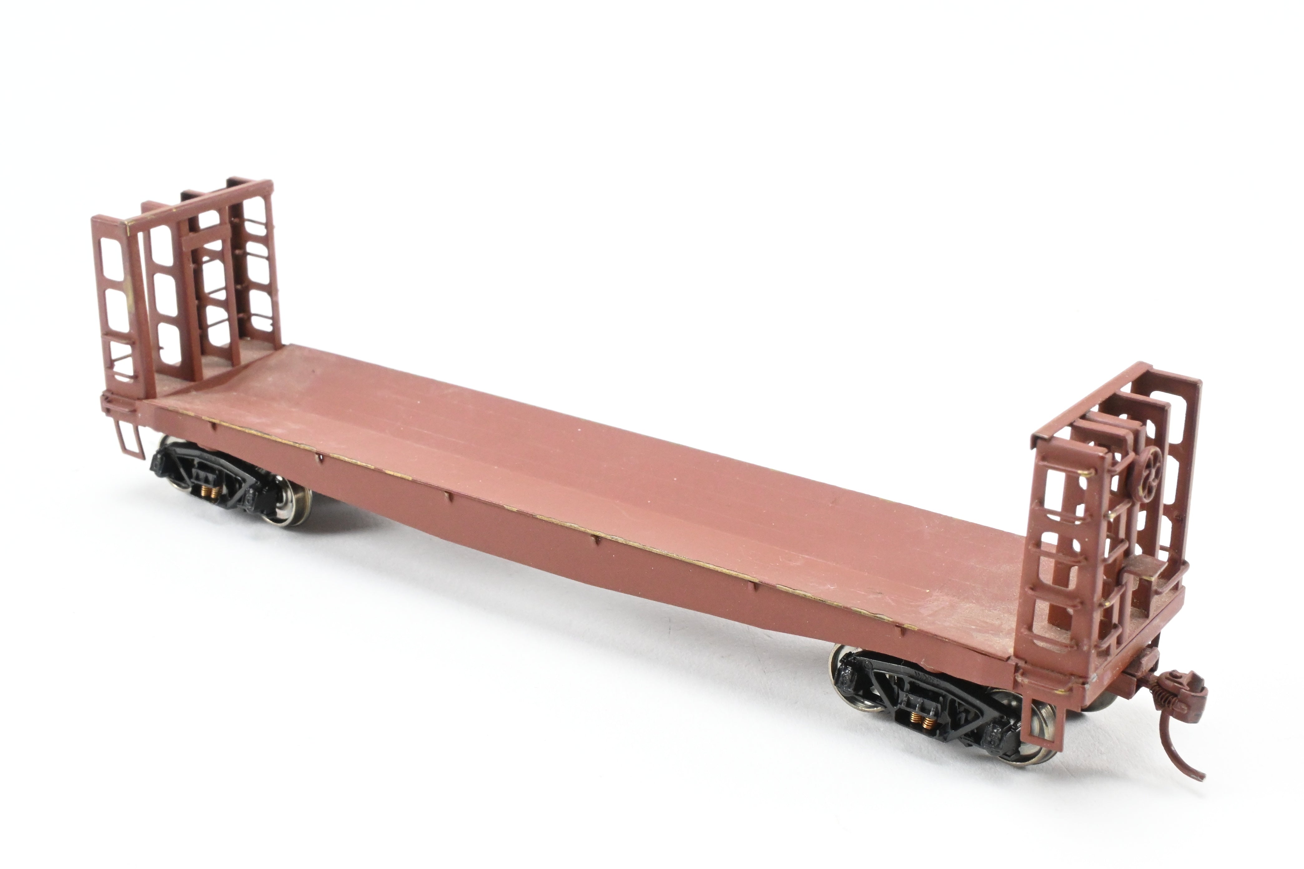 HO Scale Brass Custom - Painted Pulpwood Flatcar with Beveled Floor and Bulkhead by U.S. Hobbies (No Original Box)