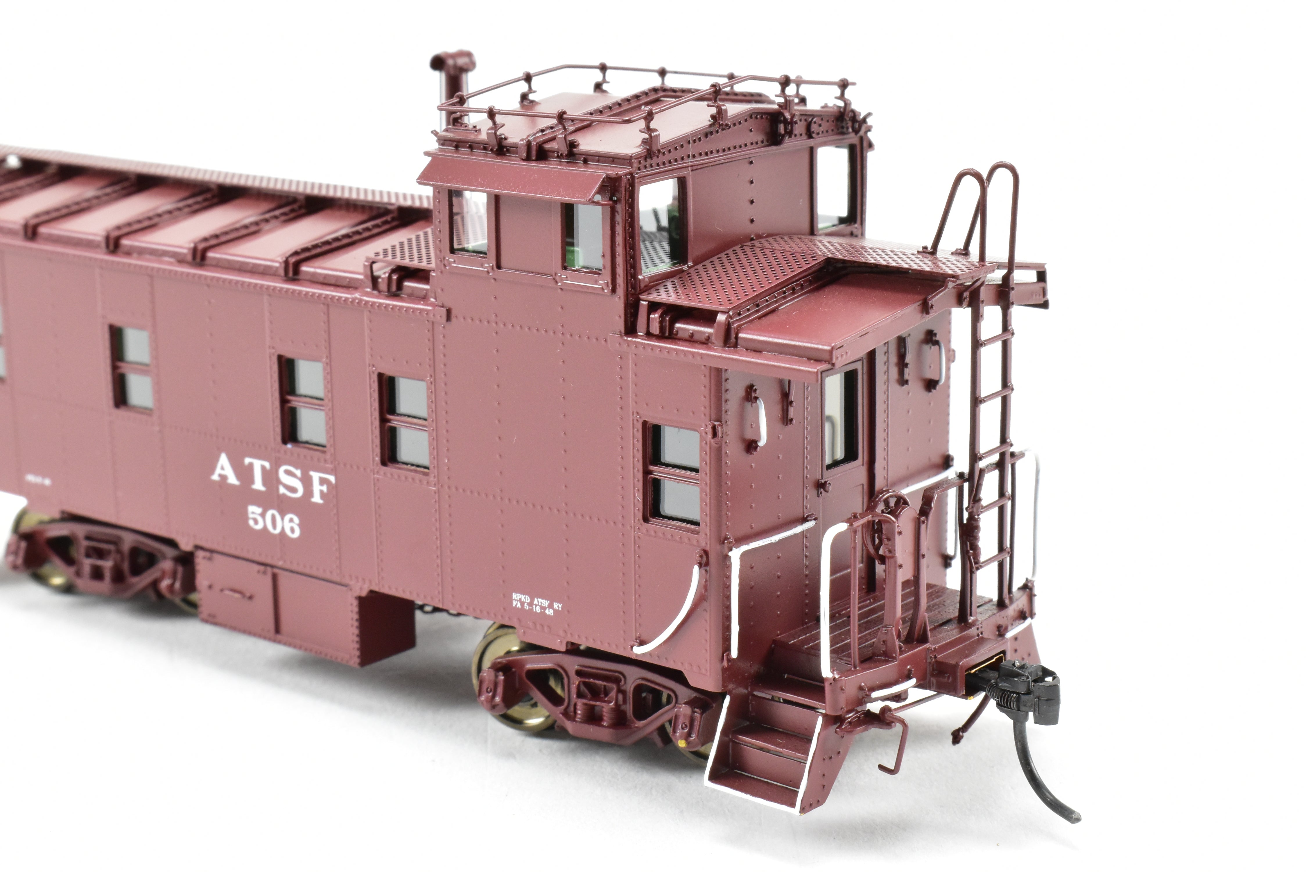 HO Scale Brass Division Point (DVP) Santa Fe Style Peaked Roof Caboose with Antenna and Factory Painted Finish, Road Number FP #506