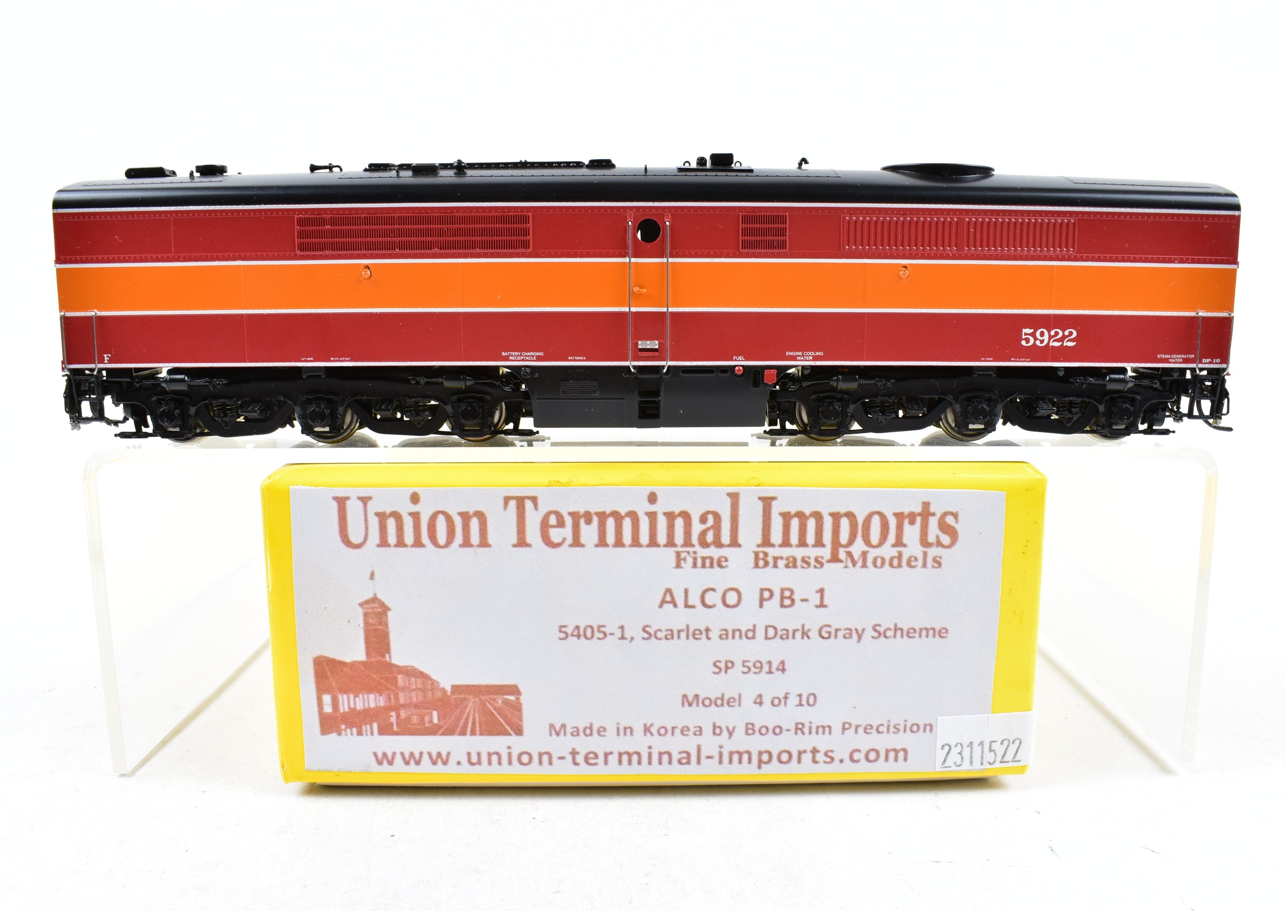 HO Scale Brass Union Terminal Imports (UTI) Southern Pacific Alco PB - 2 Locomotive in Daylight Scheme, Road Number 5922, with Incorrect Box