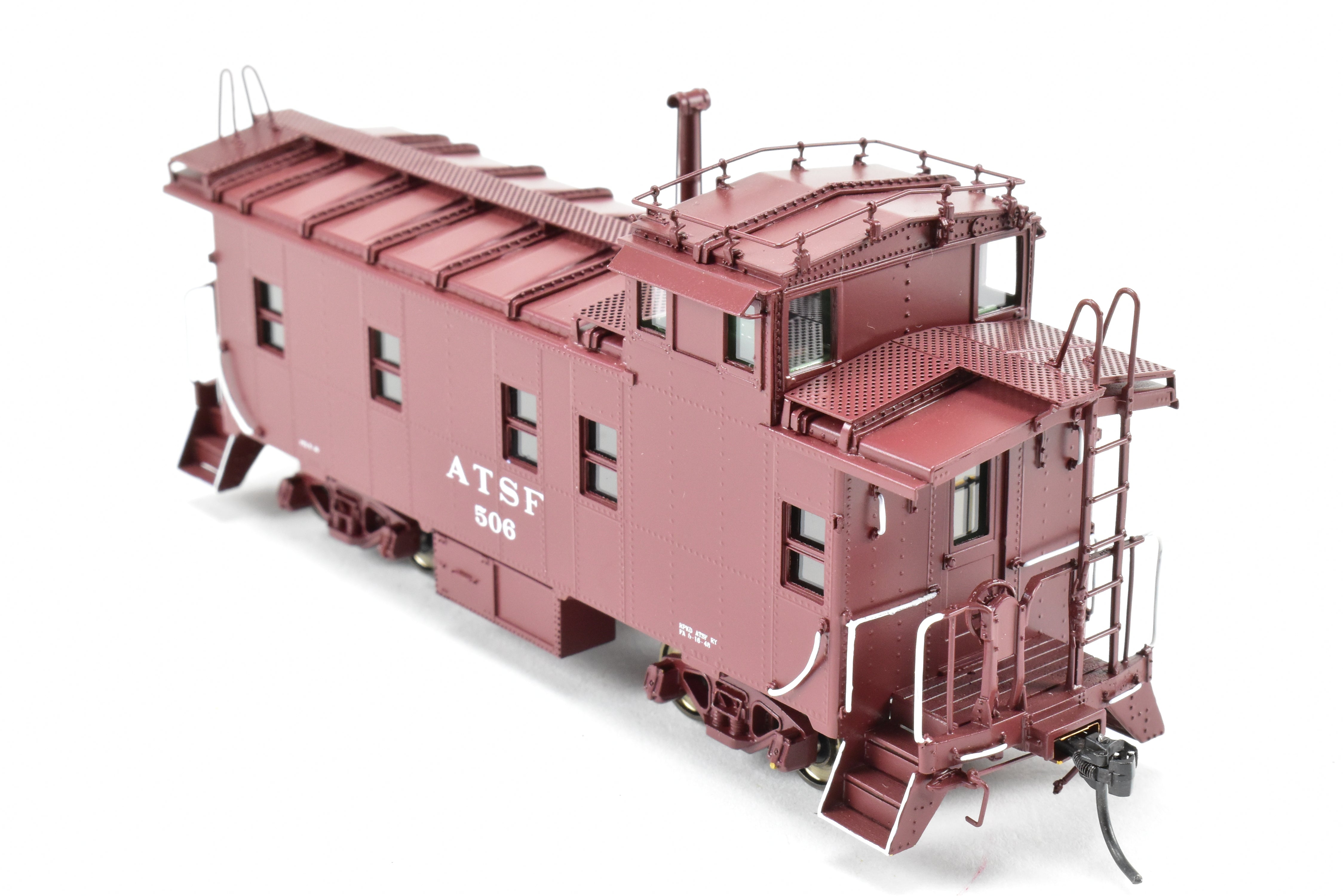 HO Scale Brass Division Point (DVP) Santa Fe Style Peaked Roof Caboose with Antenna and Factory Painted Finish, Road Number FP #506