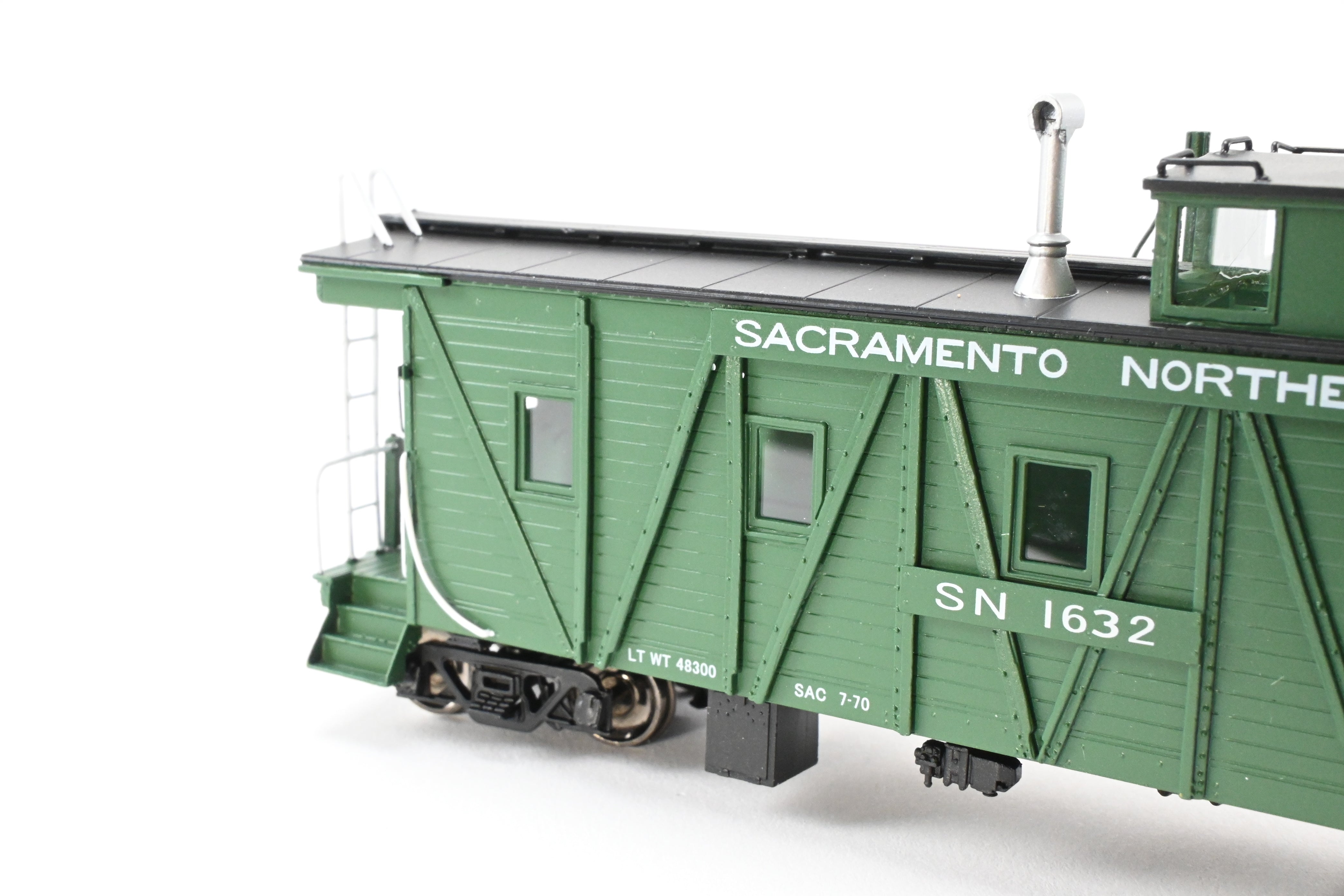 New HO Scale Brass Sacramento Northern Caboose #1632, Square End, FP Green