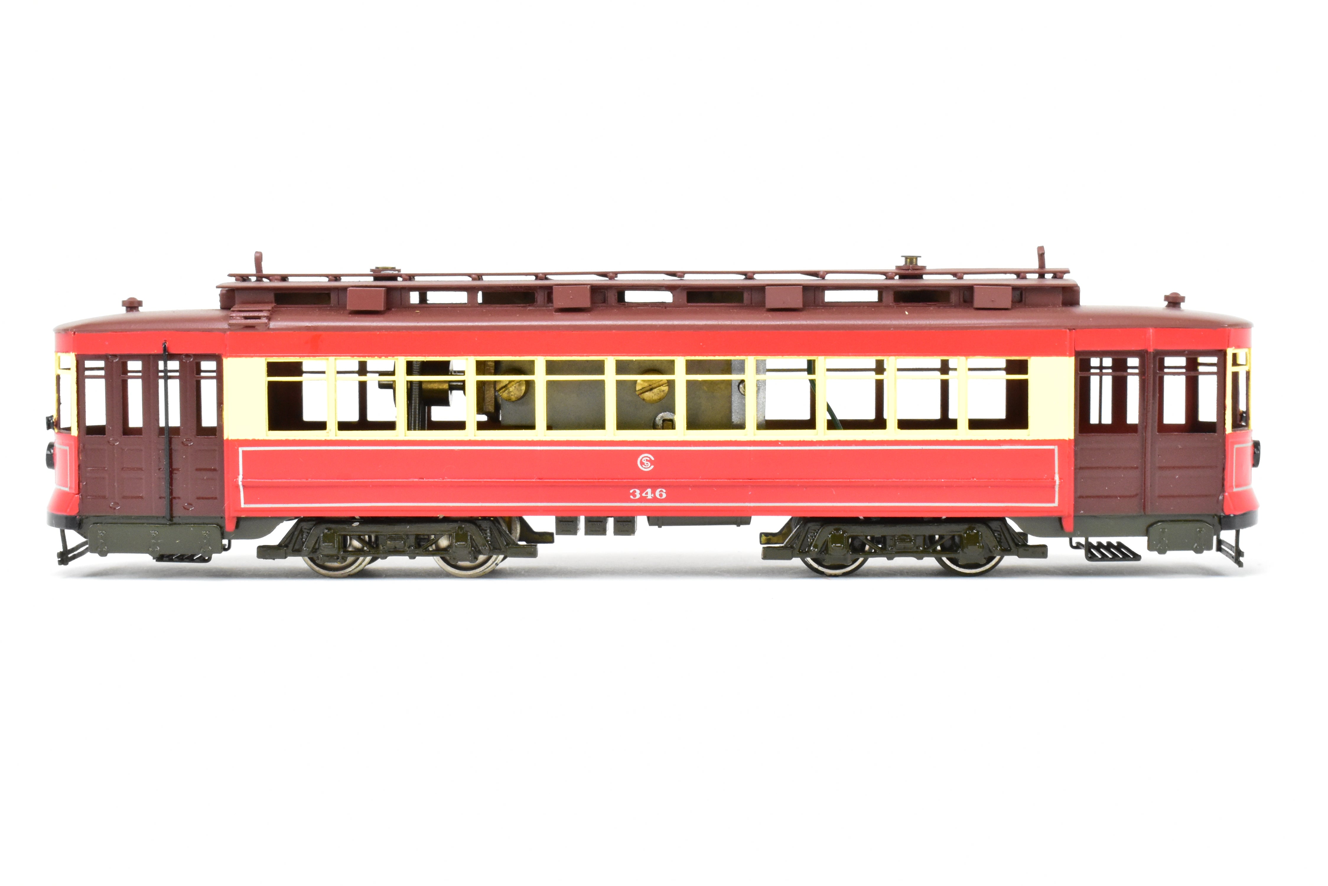 HO Scale Brass Chicago Surface Lines Big Brill Car Model - Fairfield Models 346 CSL, Custom Painted with 4 Vents, Road Number 346