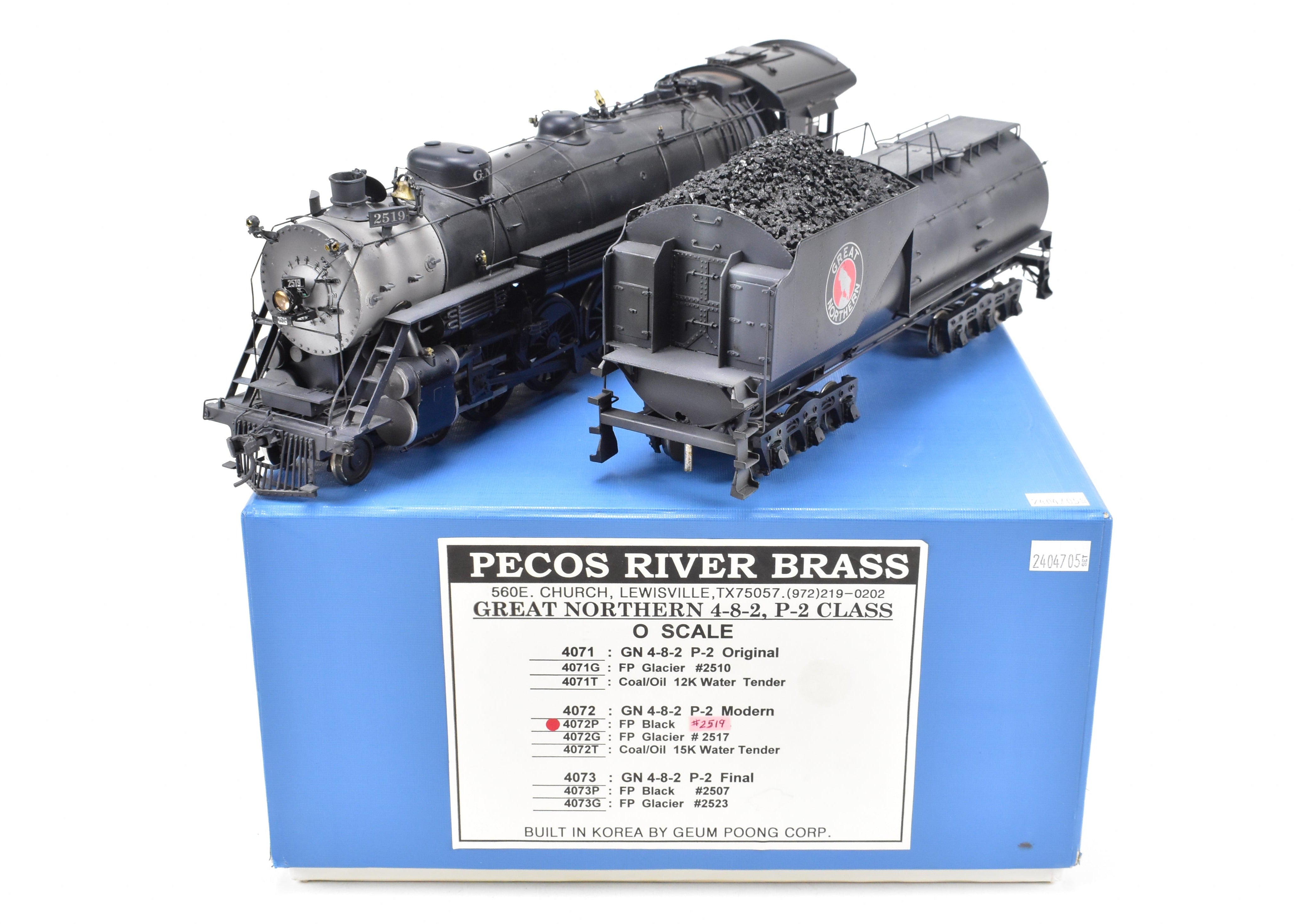 O Scale Brass Model Train - Pecos River Brass Great Northern Class P - 2 4 - 8 - 2 Mountain Steam Locomotive, Black, No. 2519