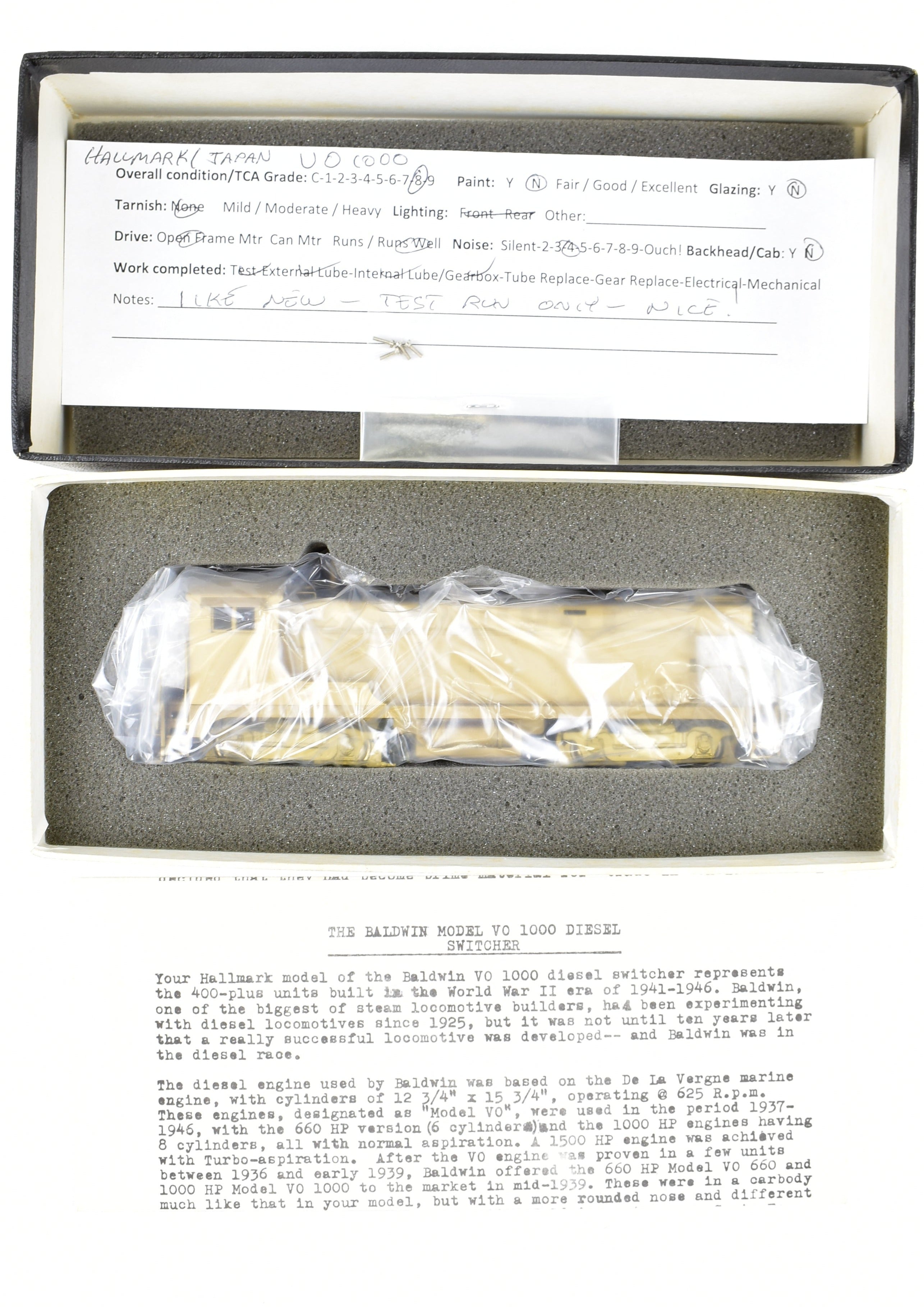 HO Scale Brass Hallmark Models Baldwin VO - 1000 Diesel Switcher Model for Various Roads