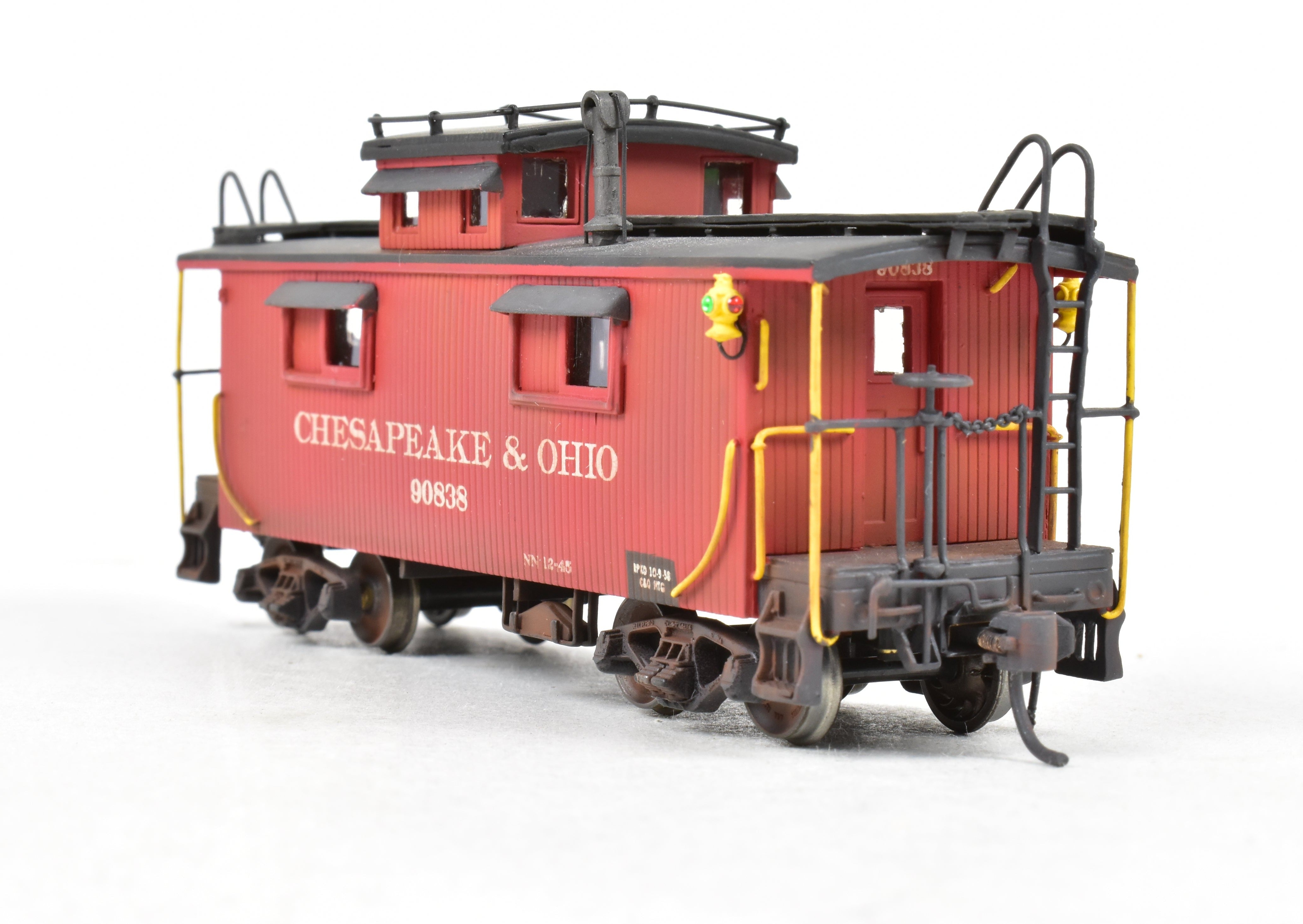 HO Scale Brass OMI - Overland Models, Inc. Chesapeake & Ohio (C&O) Wood Caboose Model with Custom Paint and Weathering, CP & Weathered No. 90838