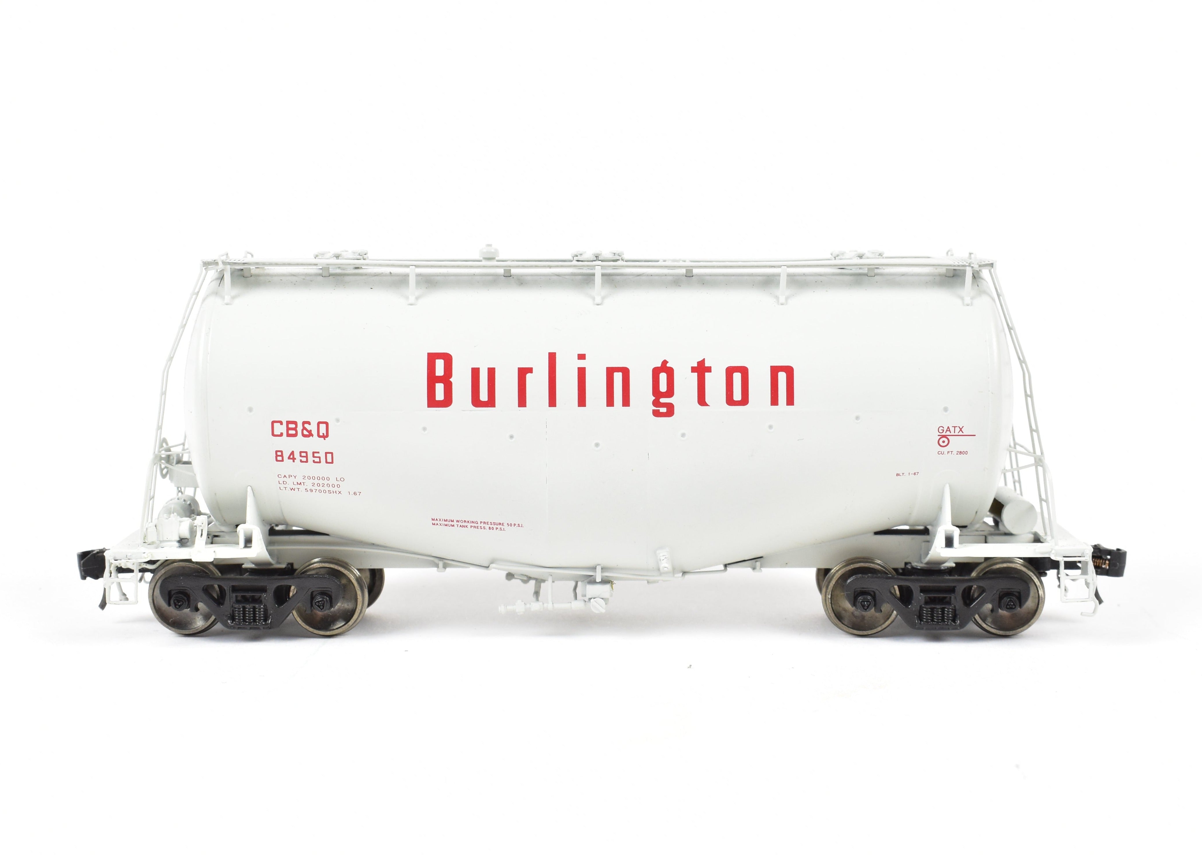High - Quality HO Scale Brass Construction CON Railway Classics CB&Q - Burlington Route GATX Pressure Slide Whale Belly Cement Hopper Model FP CB&Q 84950