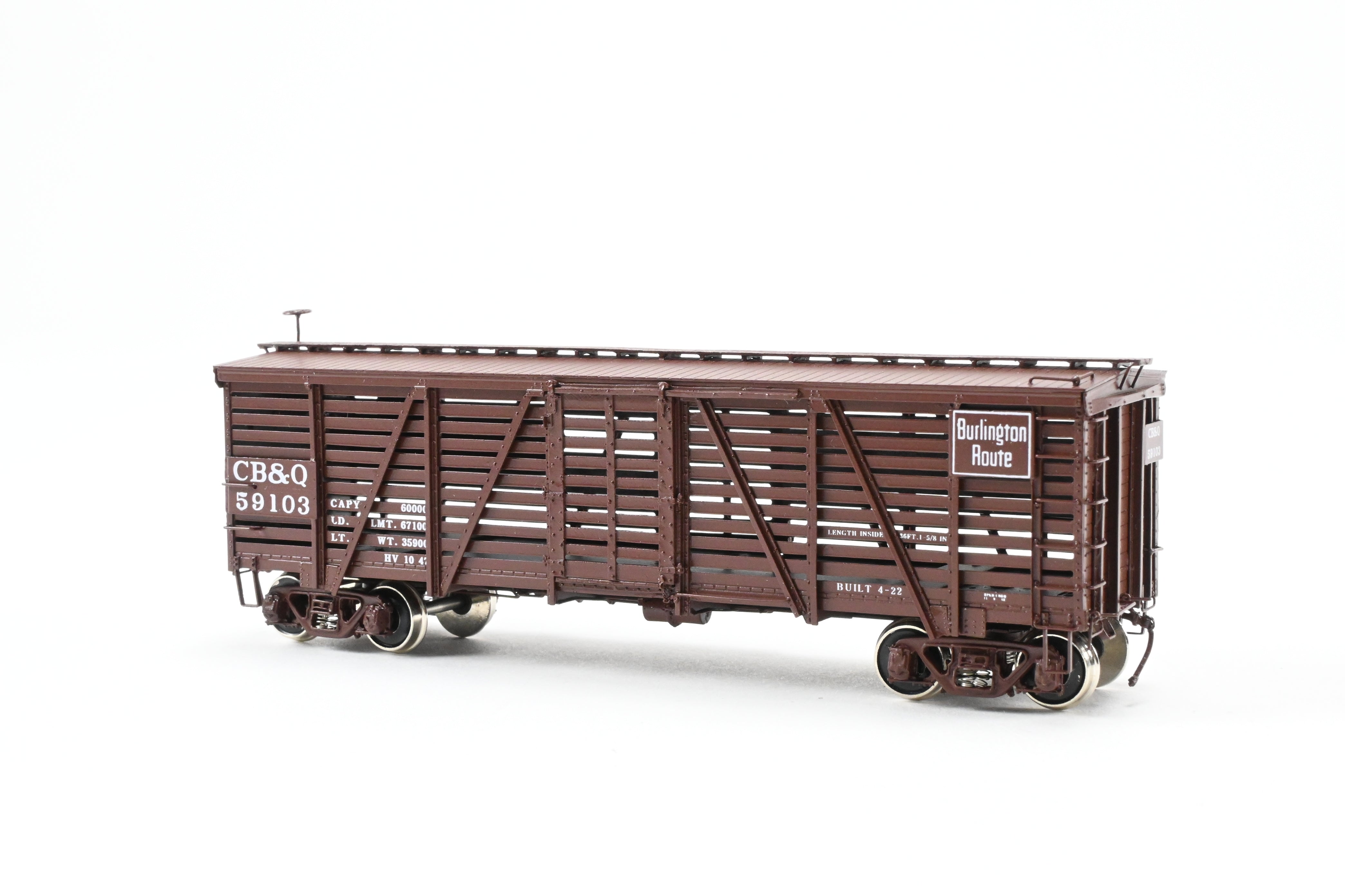 HO Scale Brass Challenger Imports CB&Q - Burlington Route Class SM - 16 36 - Foot Stock Car Model, Factory - Painted FP No. 59103