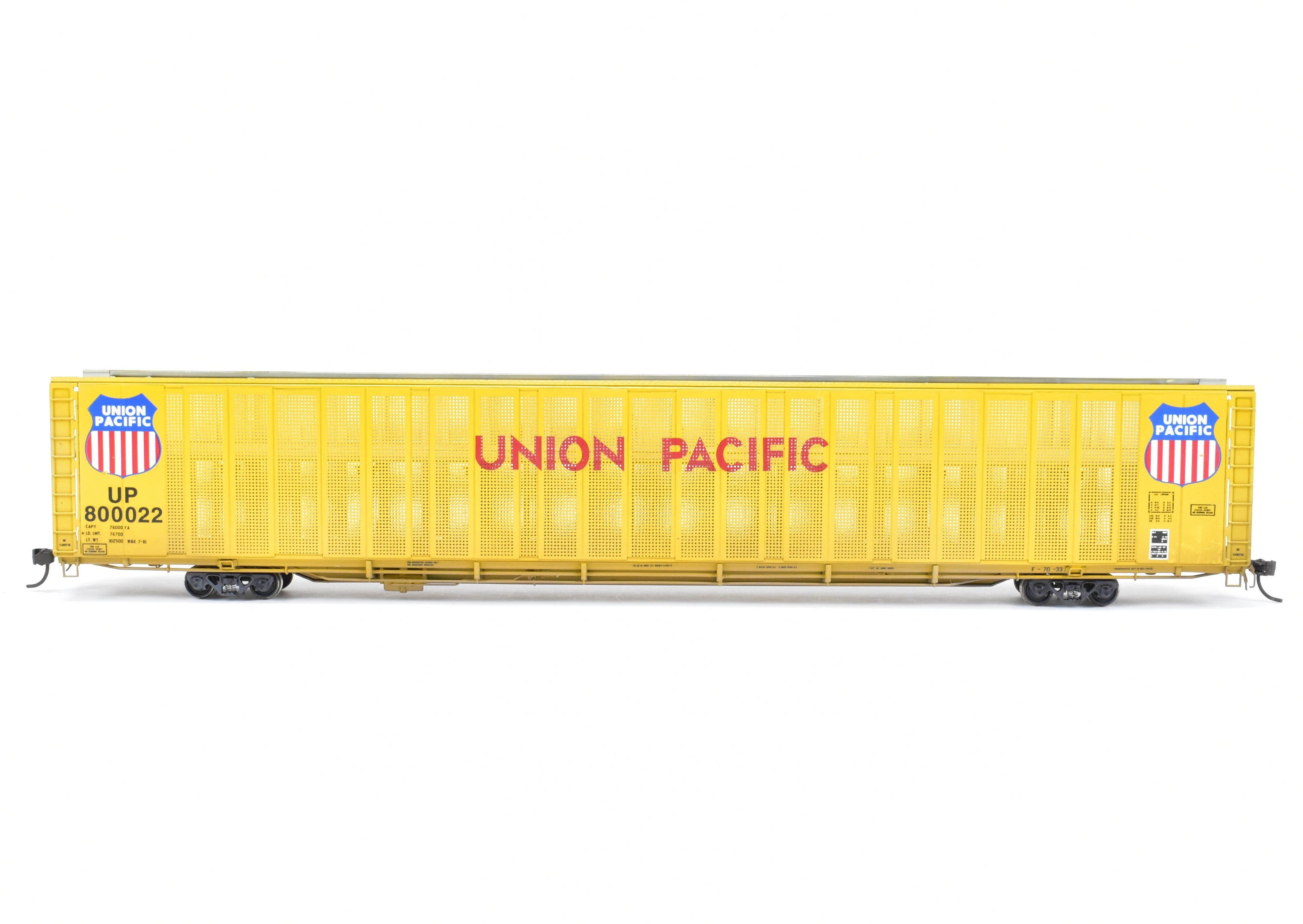 HO Scale Brass Model Railroad Auto Rack Bi - Level Freight Car by Overland Models, Inc. for Union Pacific, Safe - T - Pack Design, No. 800022