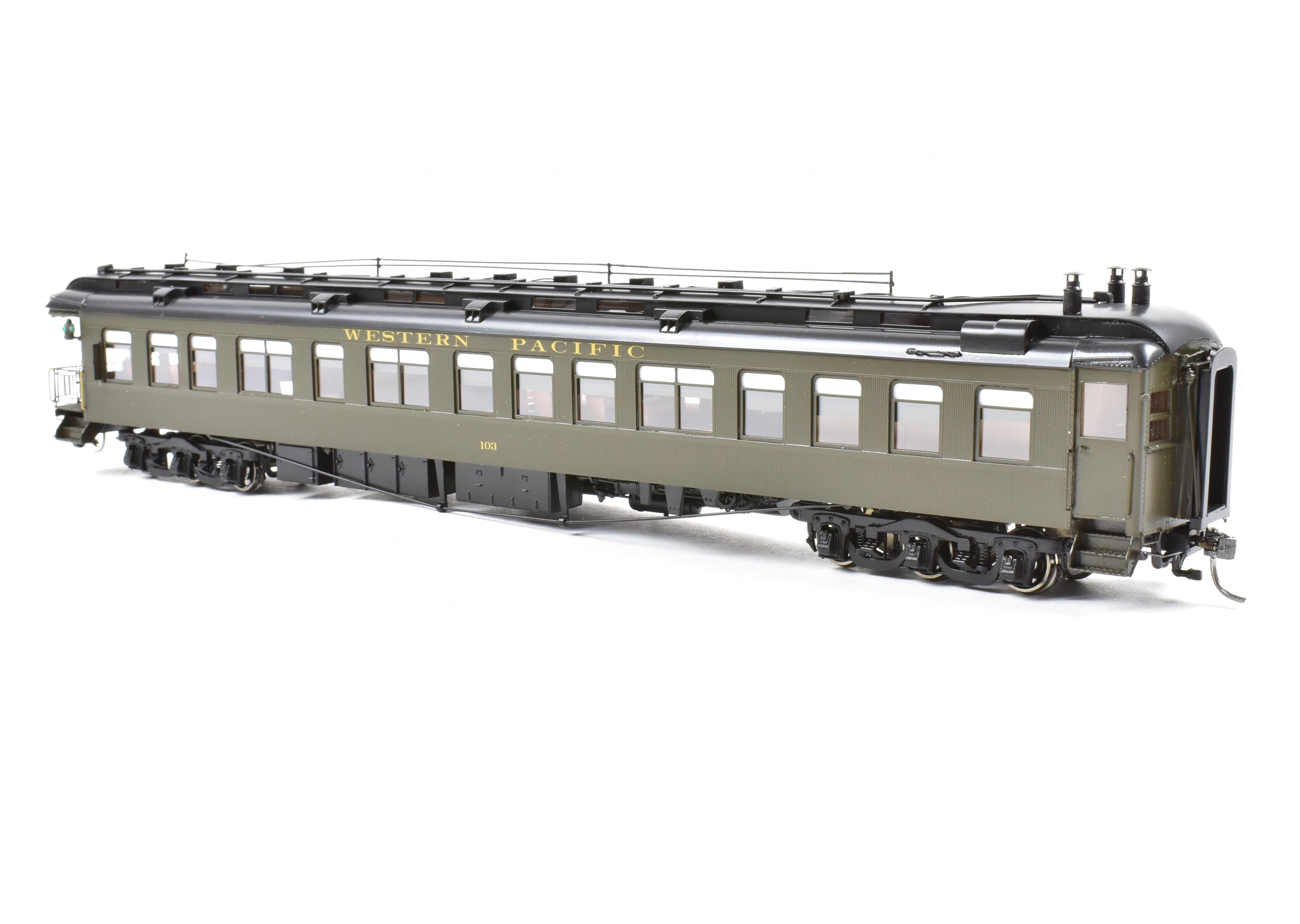 High - Quality HO Scale New Brass Model of North Bank Line Western Pacific Business Car #103 in Pullman Green