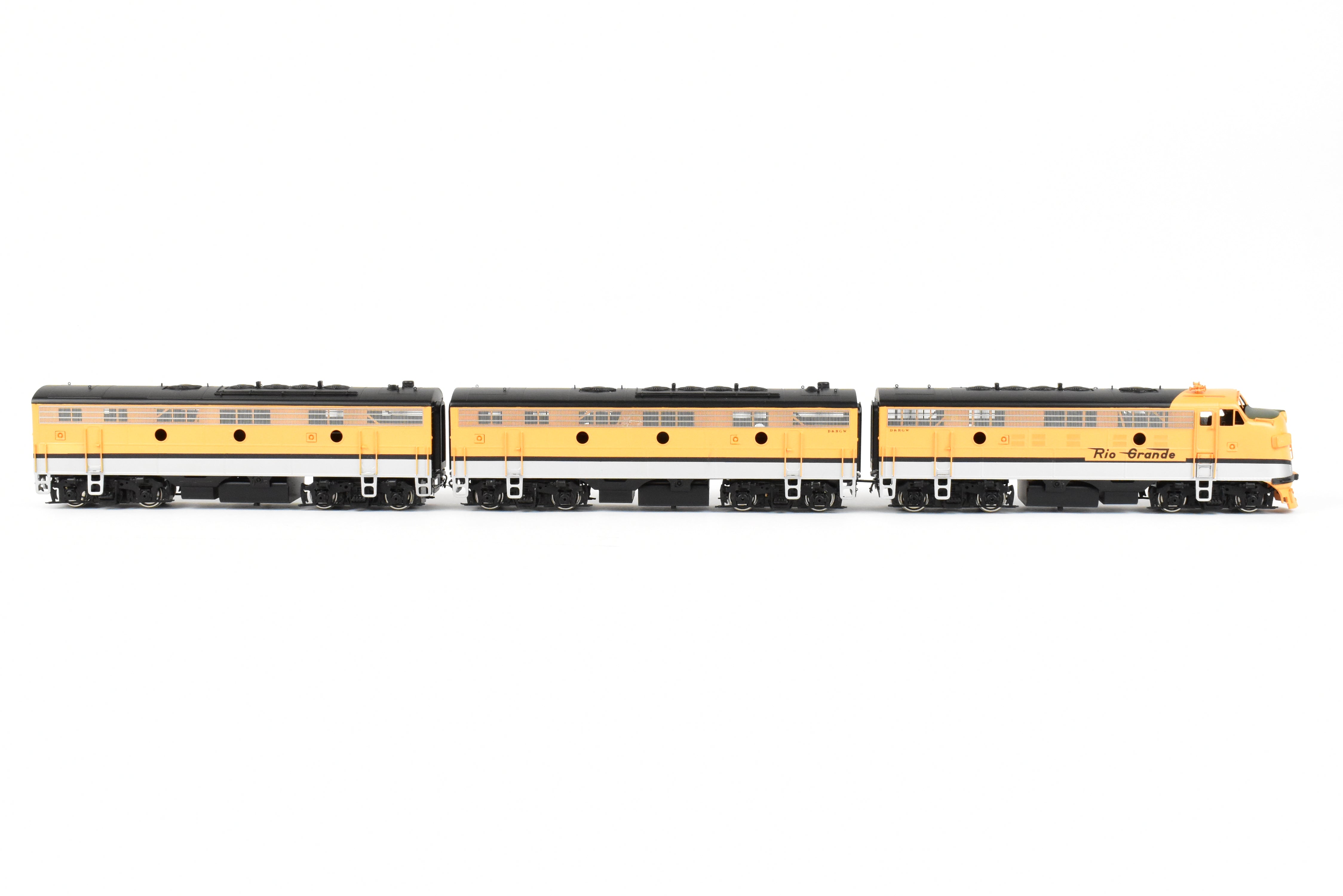 HO Scale Brass Oriental Limited D&RGW Rio Grande EMD F9 A/B/B Set, 1750 HP Factory Painted