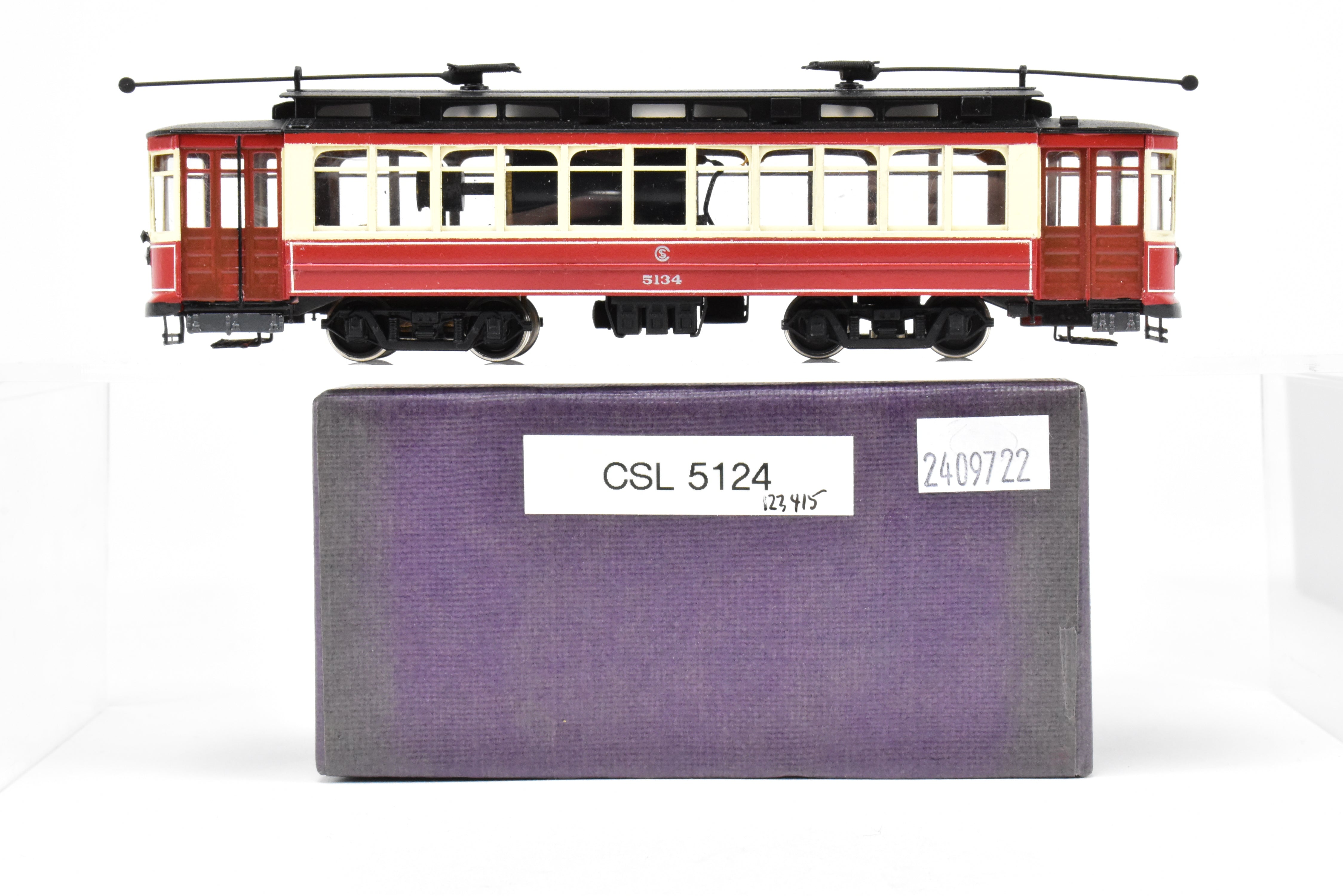HO Scale Brass Interurban Model - Fairfield Models 347 CSL Chicago Surface Lines Short Brill Car with Custom Paint Job, Road Number 5124, in REBOXX Packaging