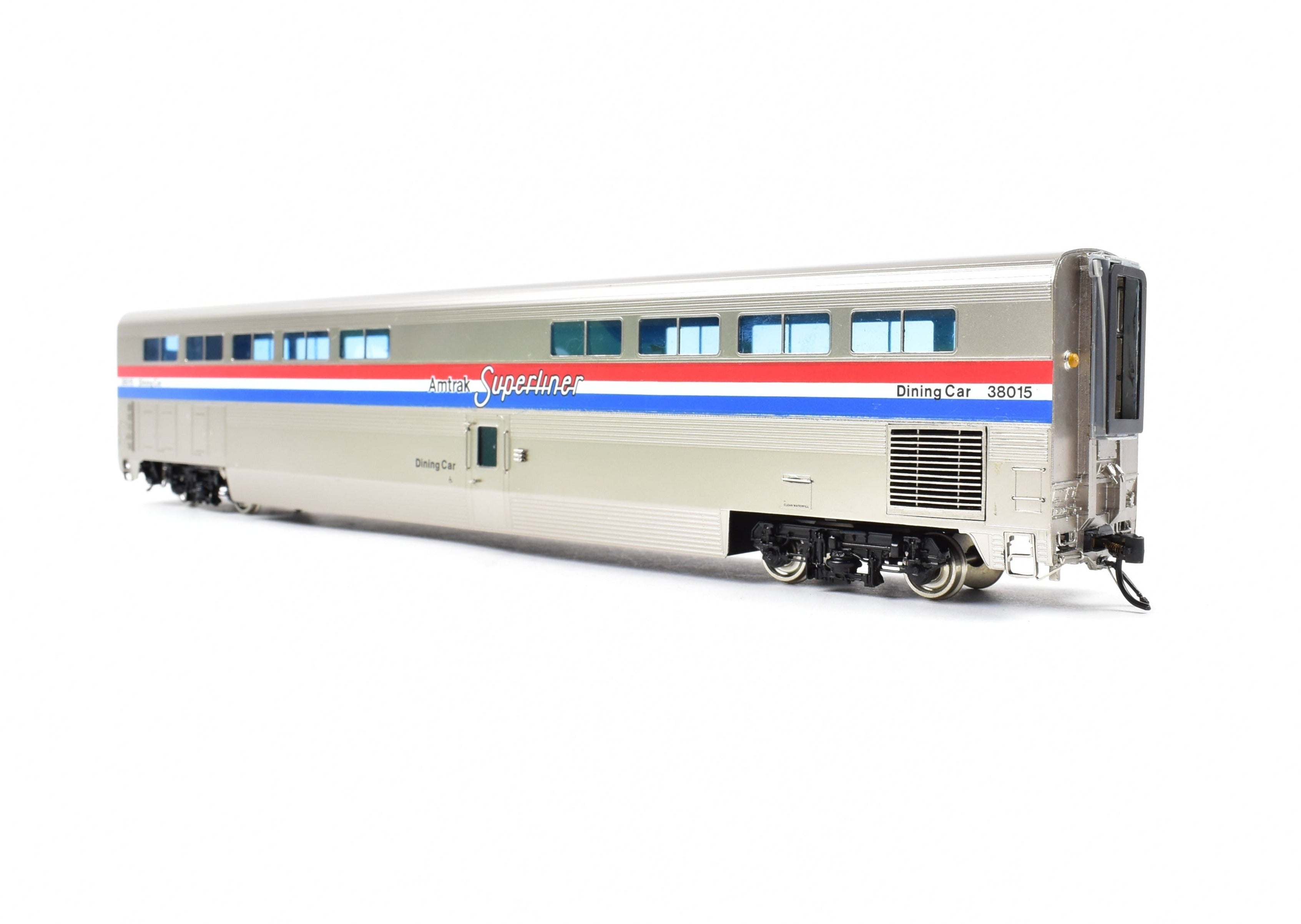 HO Scale Brass Amtrak Superliner Dining Car Model by Overland Models, Inc. - Custom Lettered No. 38015 for Western Long - Distance Trains