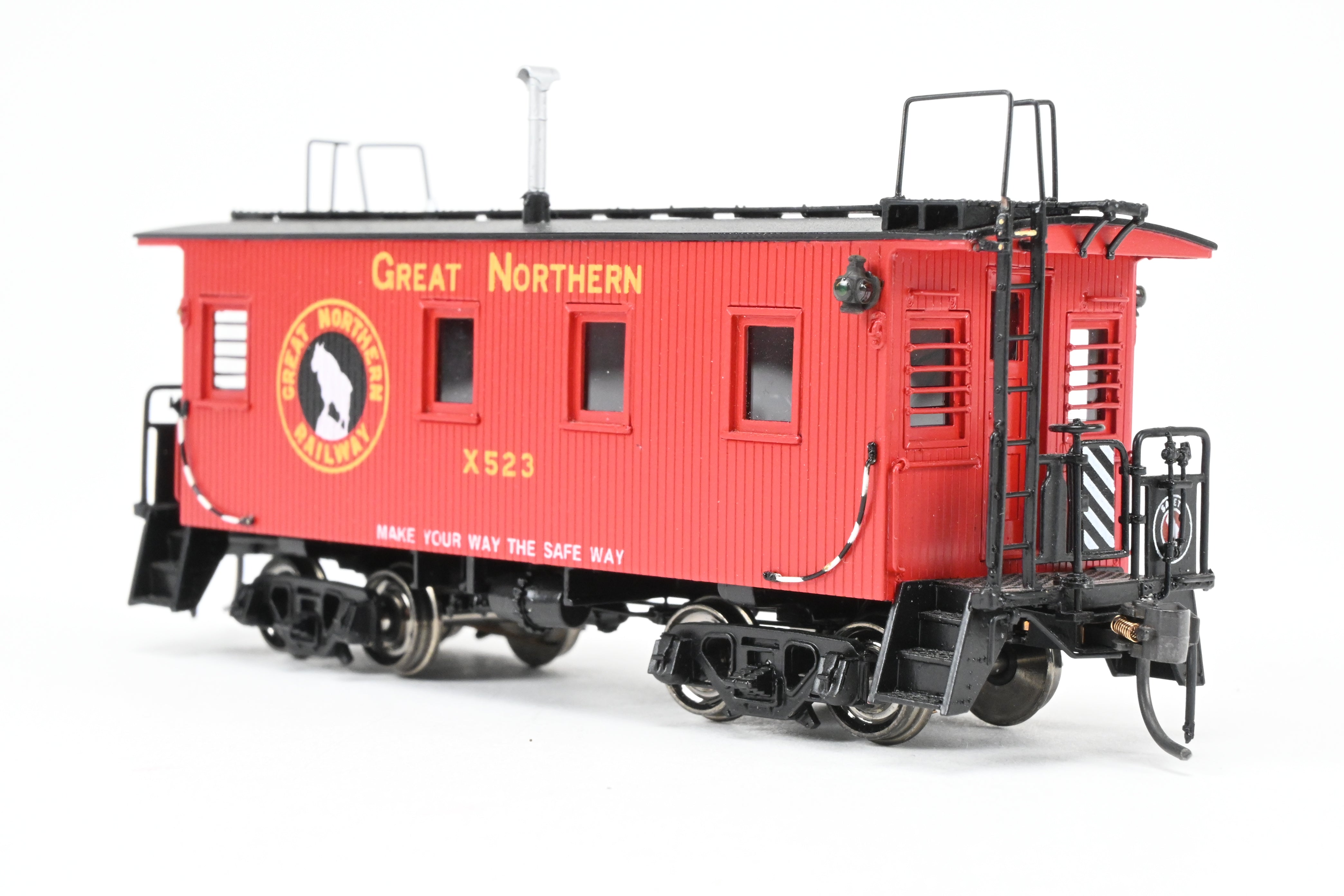 HO Scale Brass Converted Caboose - Challenger Imports Great Northern X523, 25-Foot Wood Caboose, Later Version with Added Marker Lights and Wrong Packaging