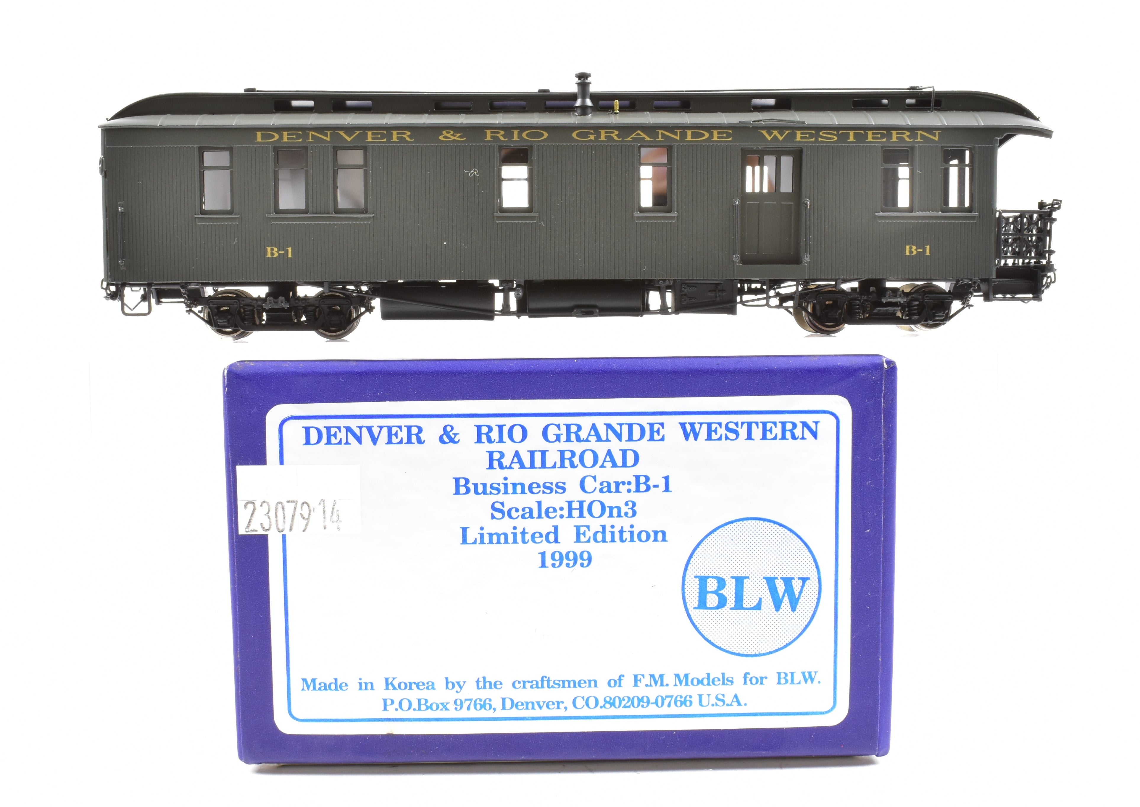1999 HOn3 Brass Berlyn D&RGW Denver & Rio Grande Western B-1 FP Business Car Model