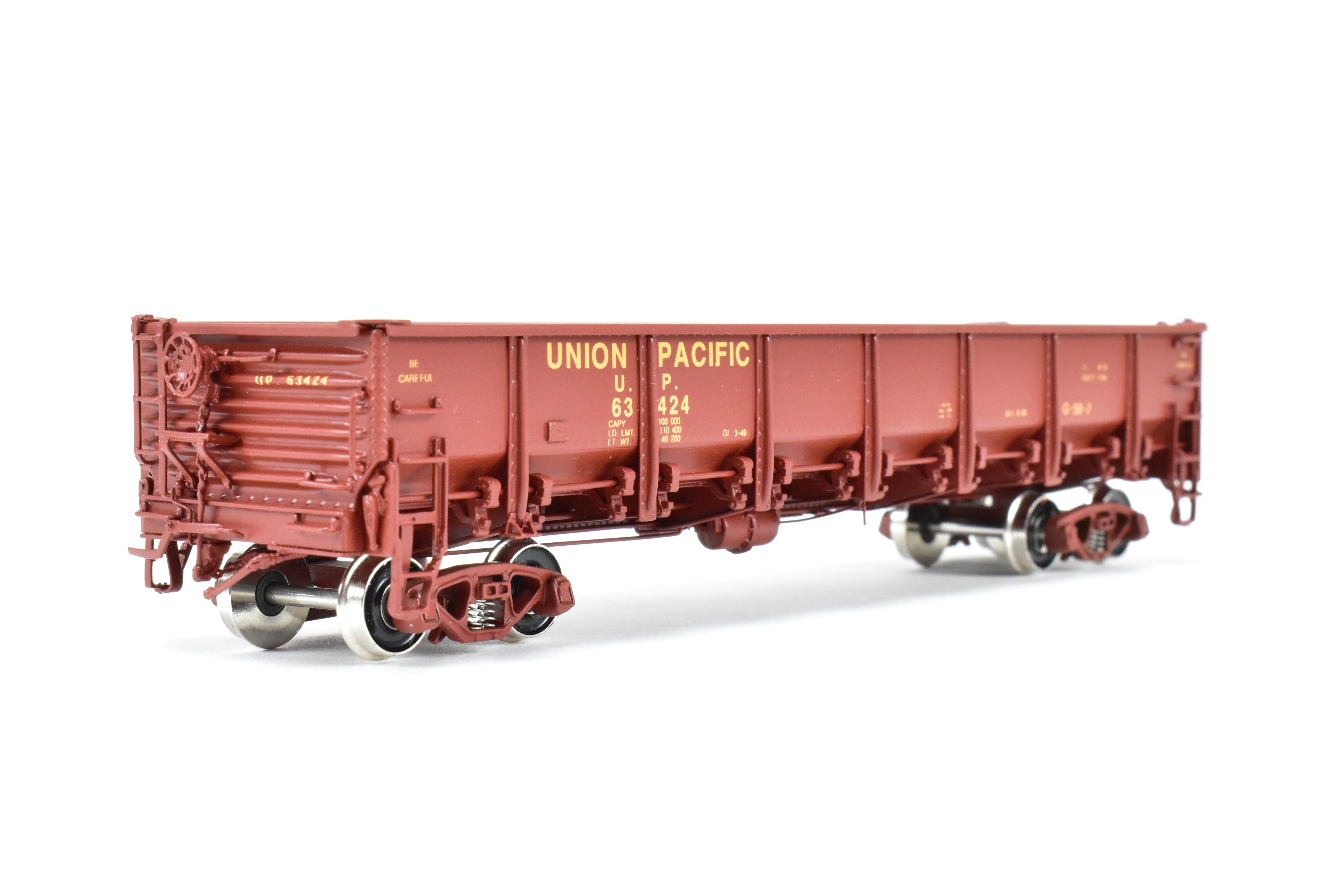HO Scale Brass Challenger Imports Union Pacific Class G50 - 7 Drop Bottom Gondola Model Version 2 with Riveted Side Sheets, Factory - Painted FP #63424