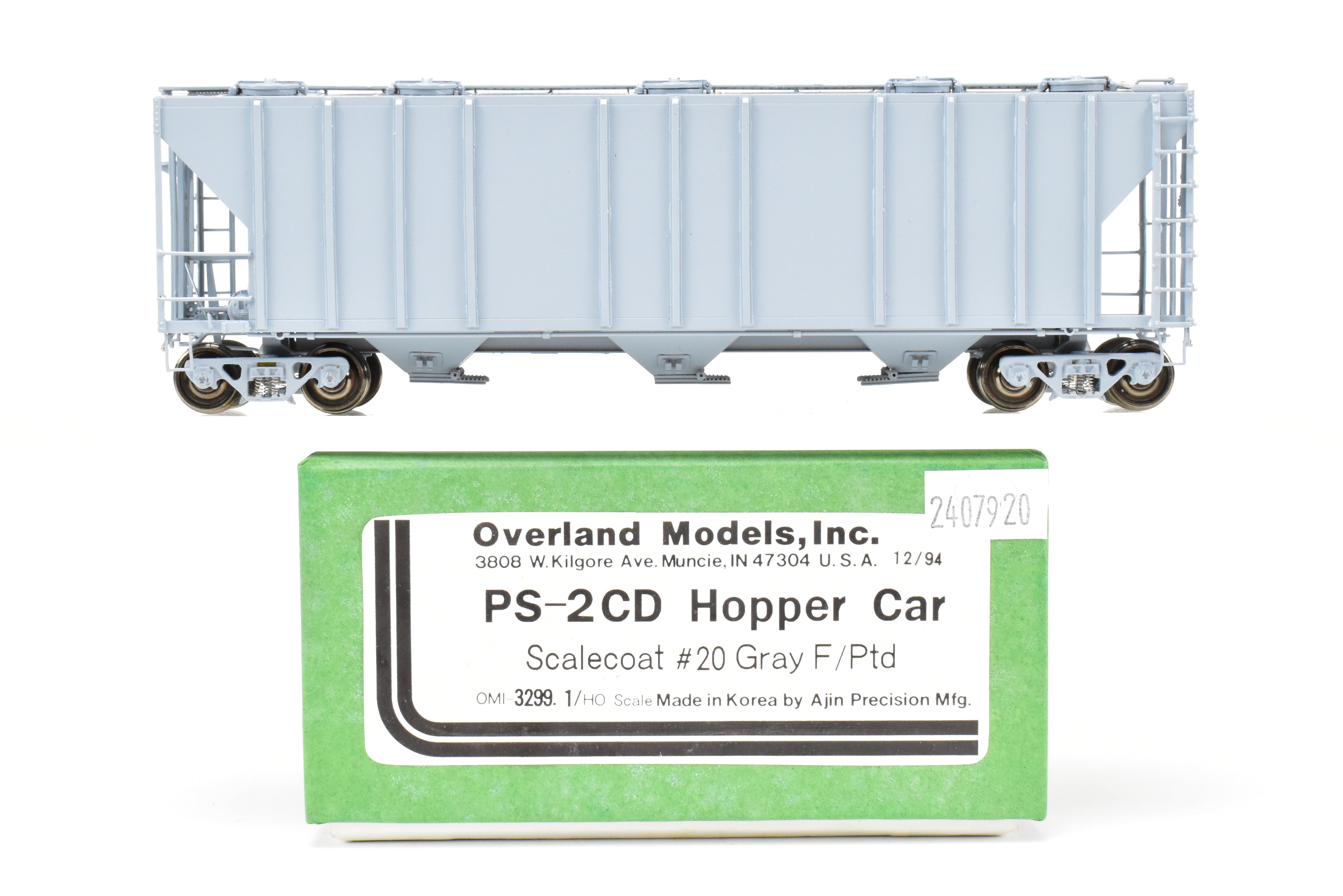 HO Brass OMI PS-2 Central Discharge Covered Hopper Car, Scalecoat #20 Gray Unlettered