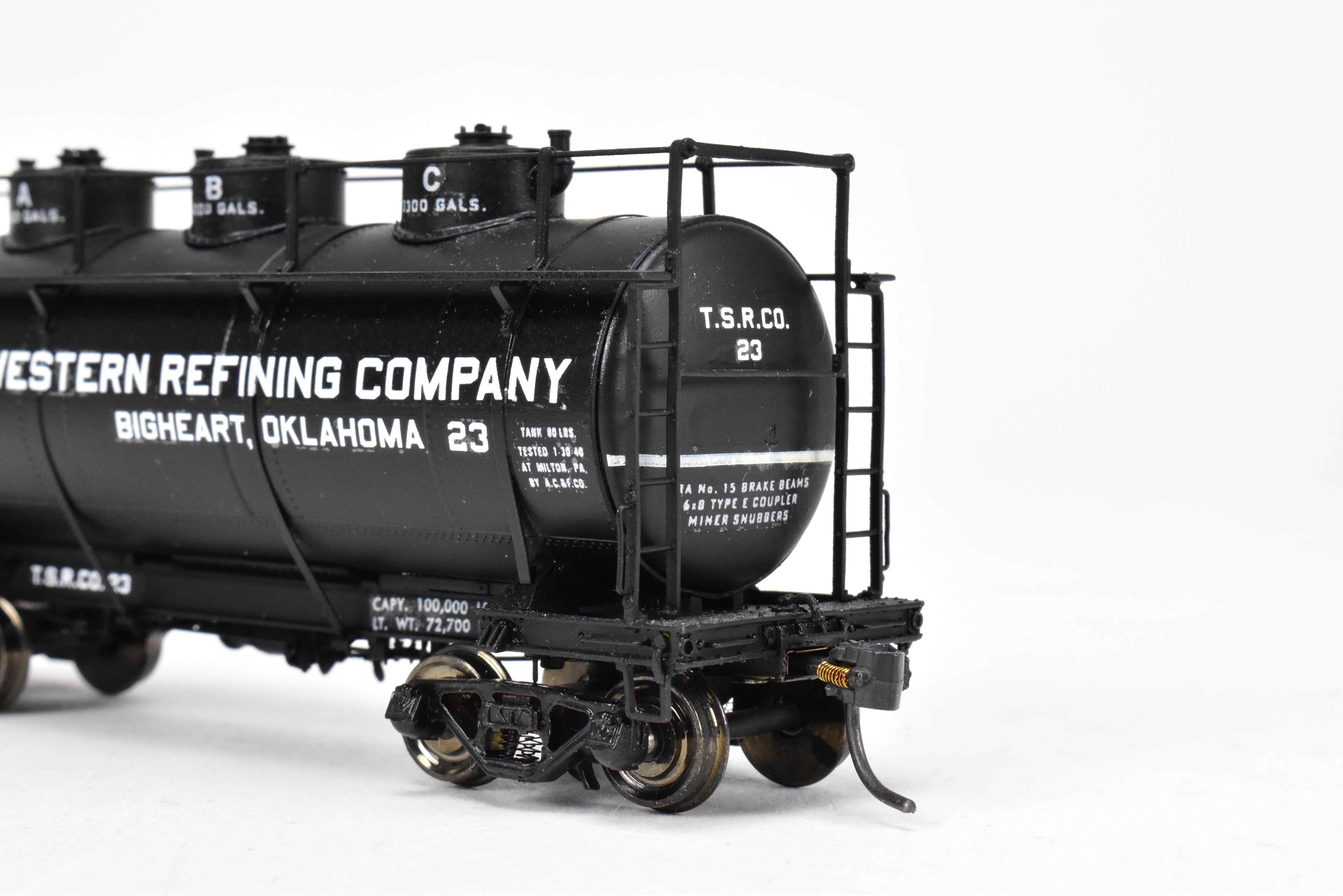 HO Scale Brass Model Train - W&R Enterprises Various Roads AC&F 10,000 GAL 3 - Dome Tank Car Featuring High Walkway and Custom Paint by The Southwestern Refining Company