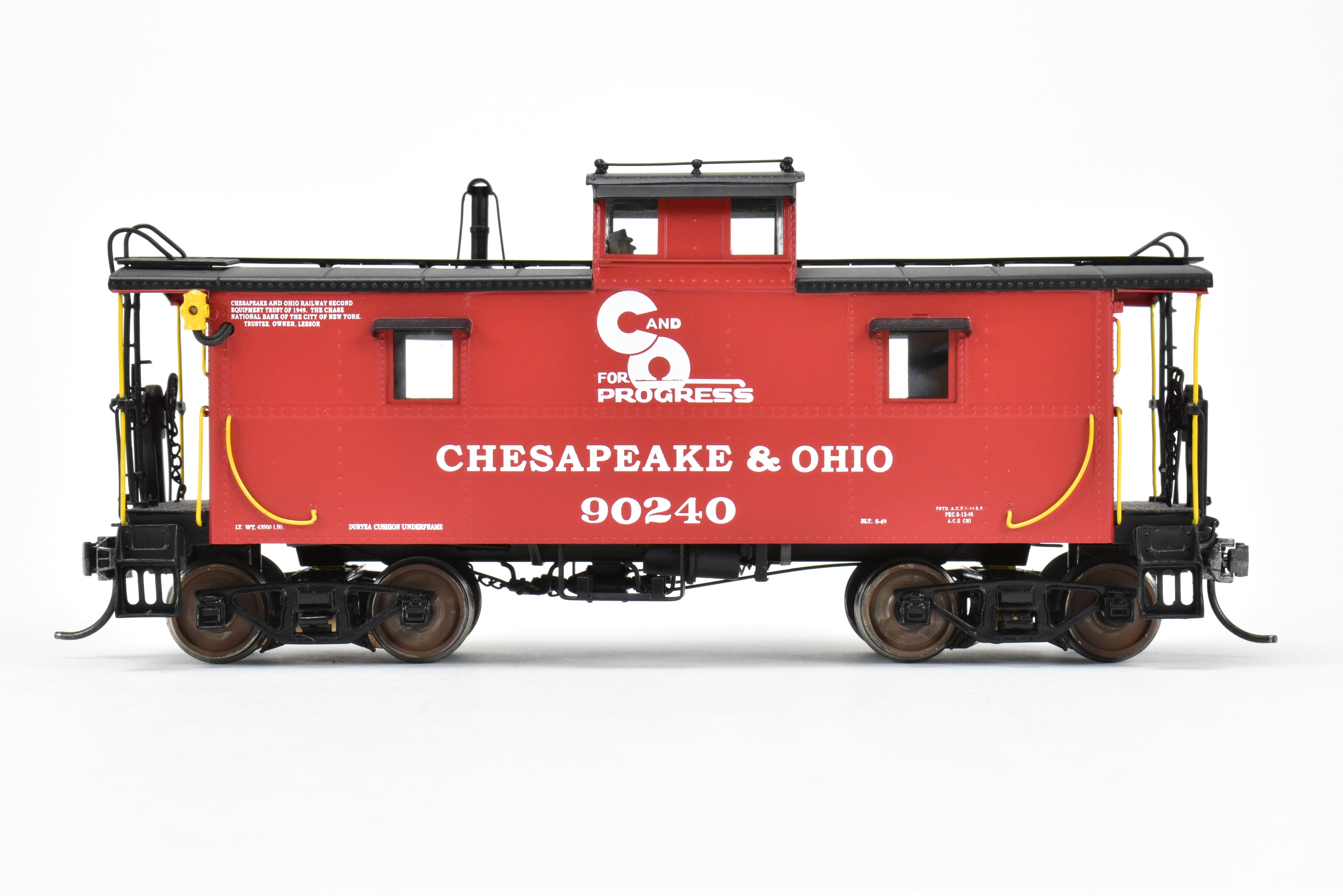 1:48th O Scale Brass Sunset 2-Rail C&O Chesapeake & Ohio Red/Black Steel Caboose #90240