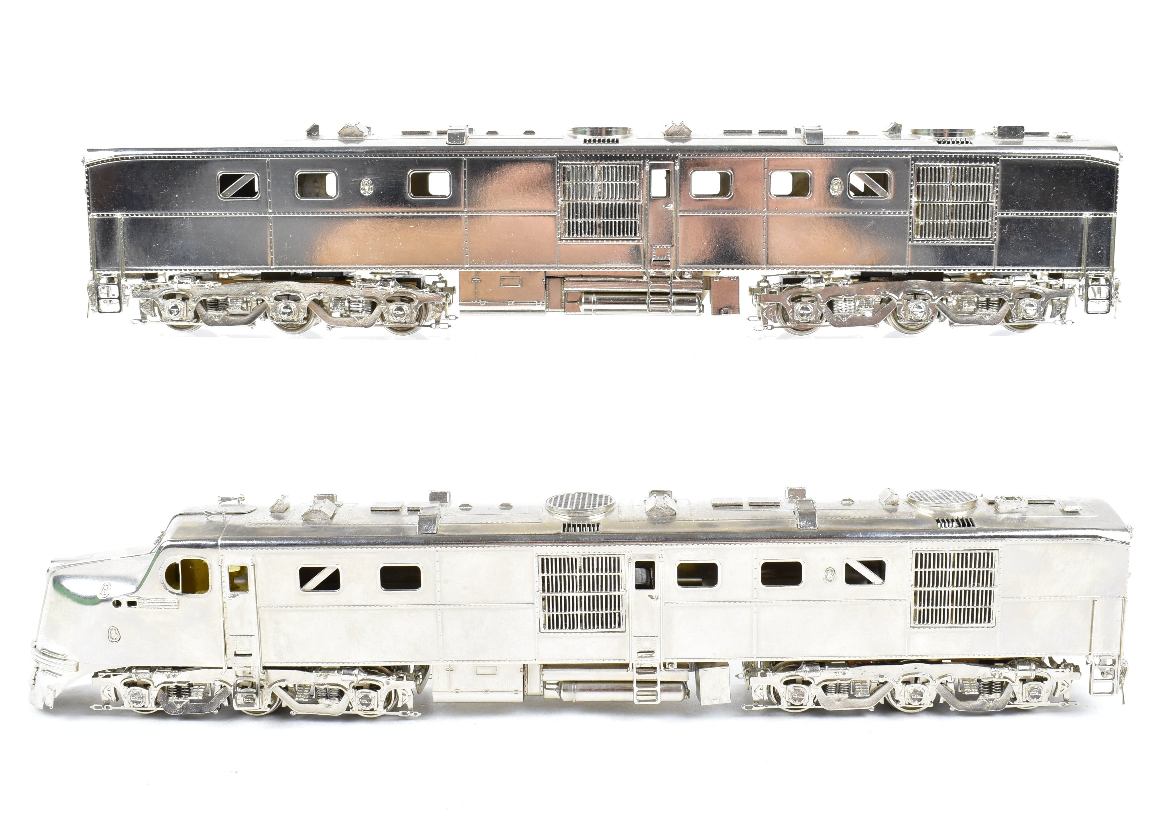 HO Scale Brass Model Train Set by Overland Models Inc. (OMI) - AT&SF Santa Fe ALCO DL - 107A #50 and DL - 108B #50A Factory - Plated but Unlettered Set