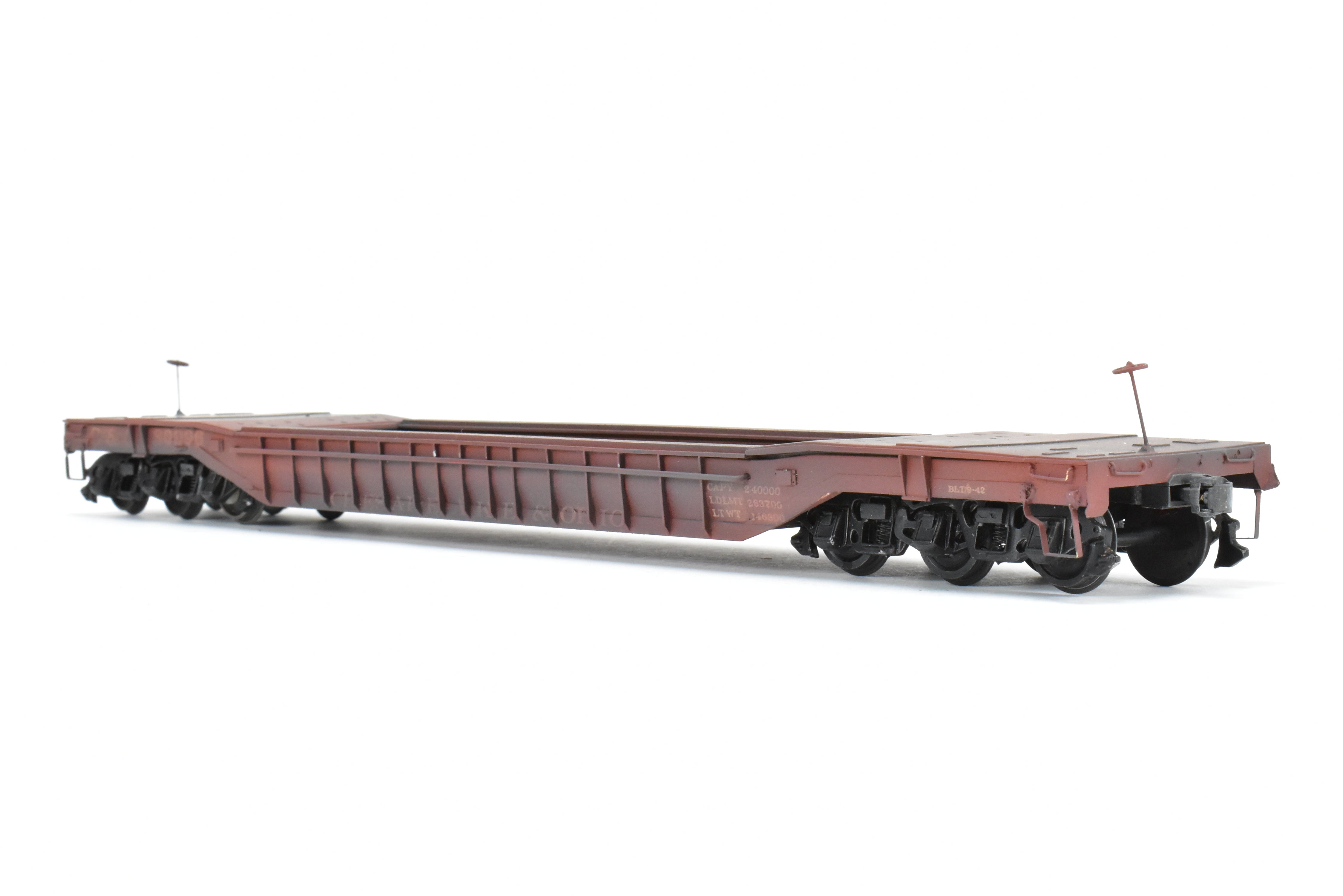 Custom-Built O Scale Metal C&O - Chesapeake & Ohio 61' Well Hole Flat Car by Quality Craft