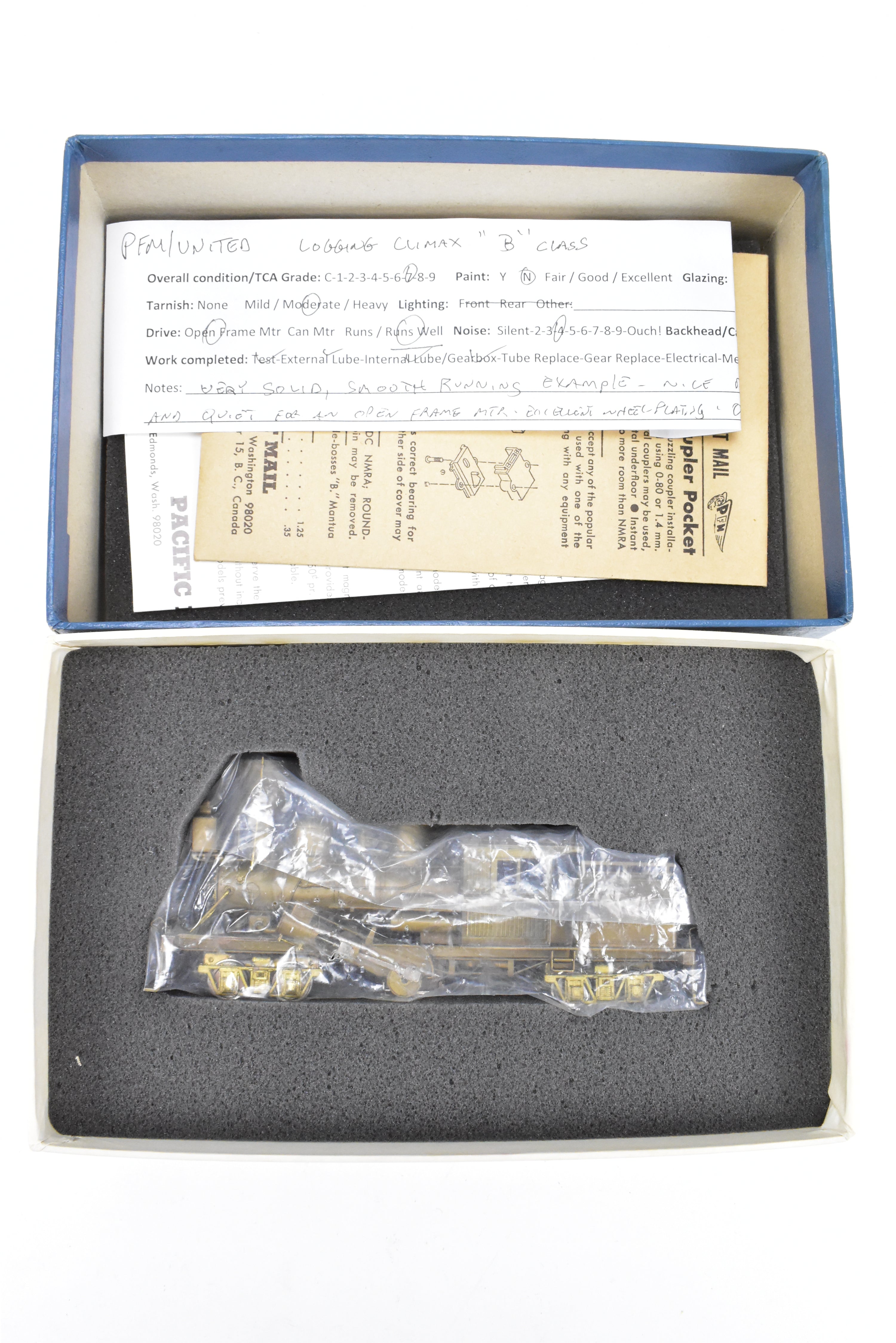 HO Scale Brass PFM - United 2-Truck Logging Climax Geared Locomotive Model for Railroad Enthusiasts
