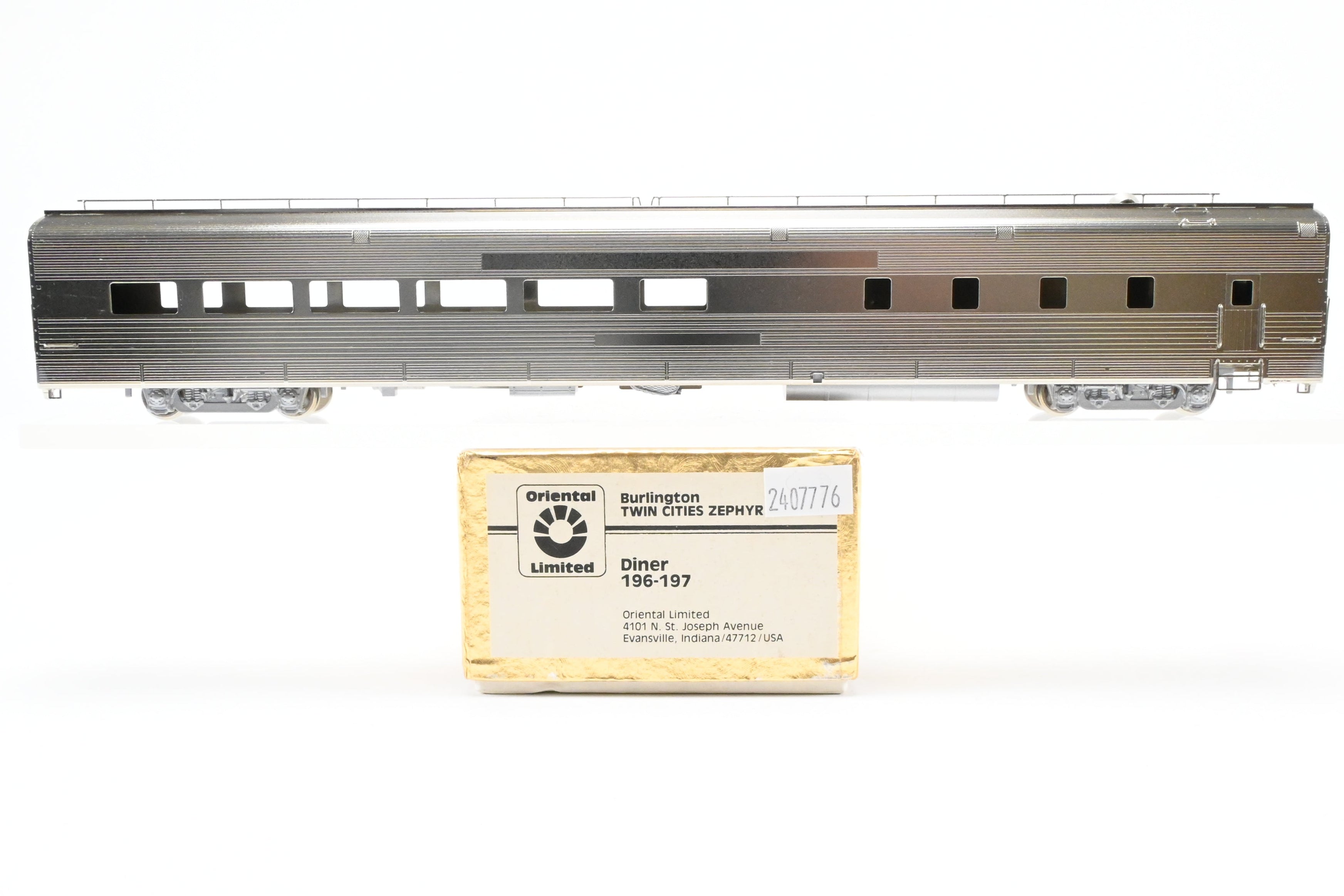 HO Scale Brass Model of Oriental Limited CB&Q - Burlington Route Twin Cities Zephyr Diner (Models 196 - 197)