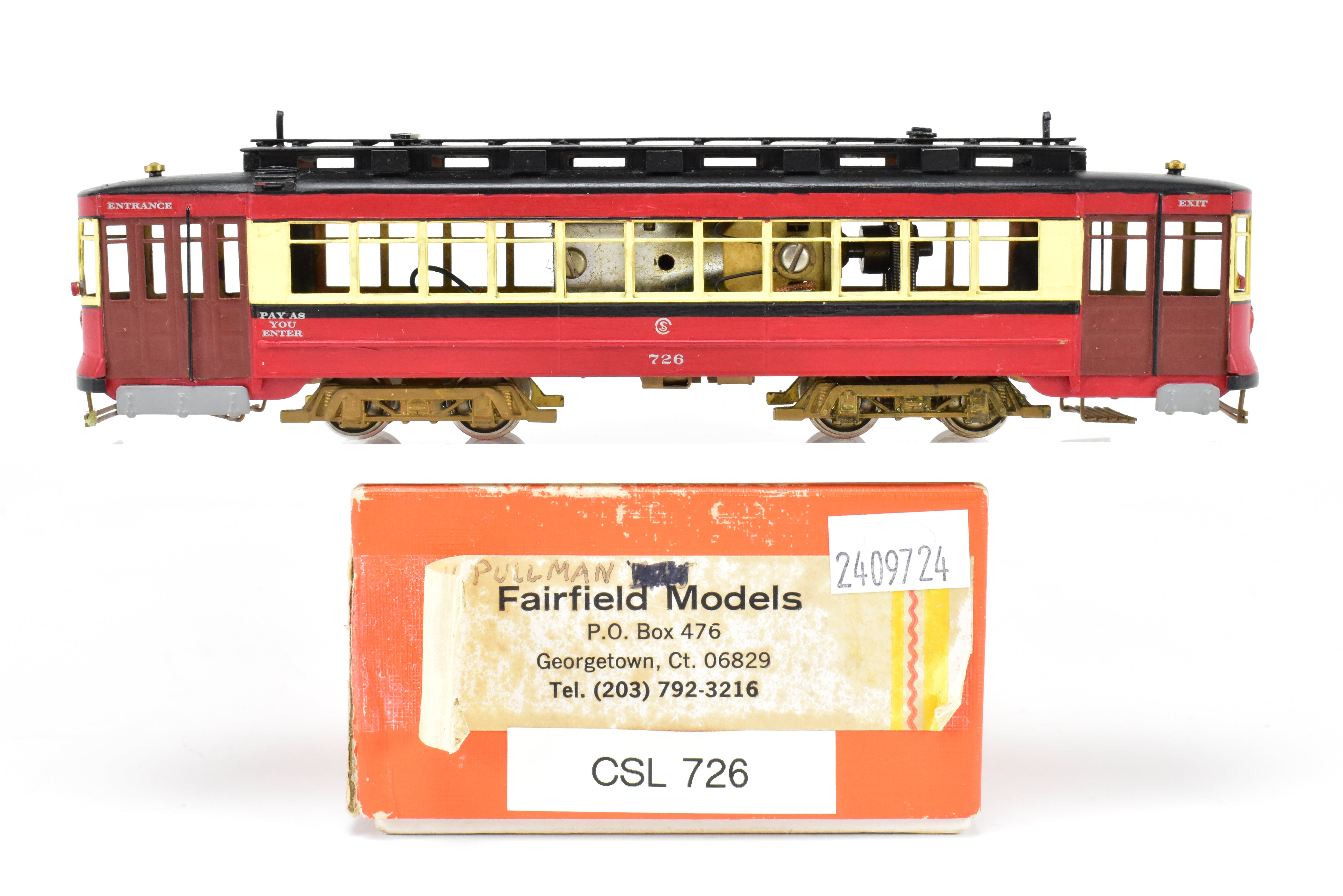 HO Scale Brass Chicago Surface Lines Pullman Car Model - Fairfield Models 343 CSL Custom Painted with Road Number 726