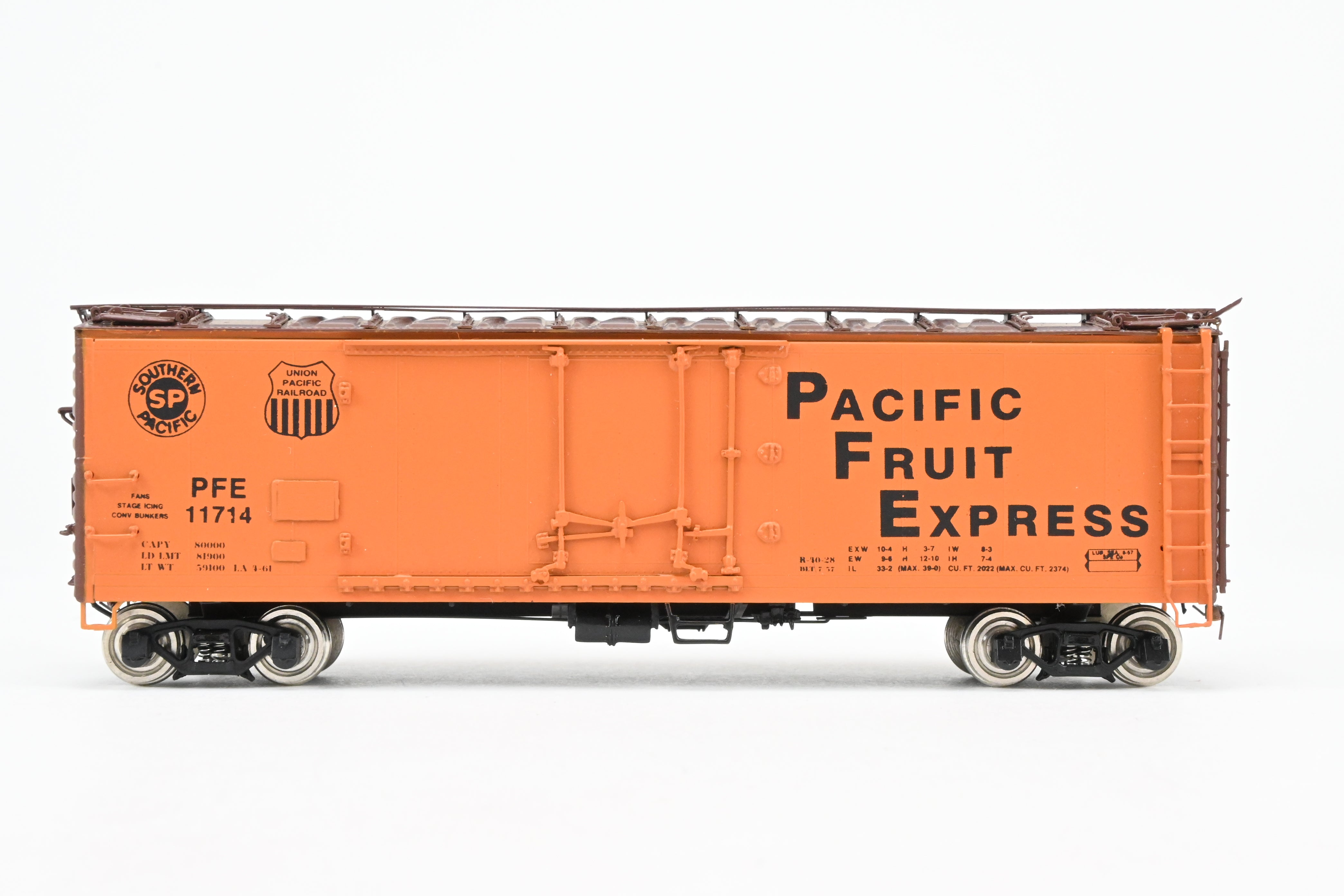 HO Scale Brass CIL Challenger Imports Pacific Fruit Express R - 40 - 28 Ice Refrigerator Car Model, Factory - Finished with Union Pacific and Southern Pacific Insignias, FP #11714