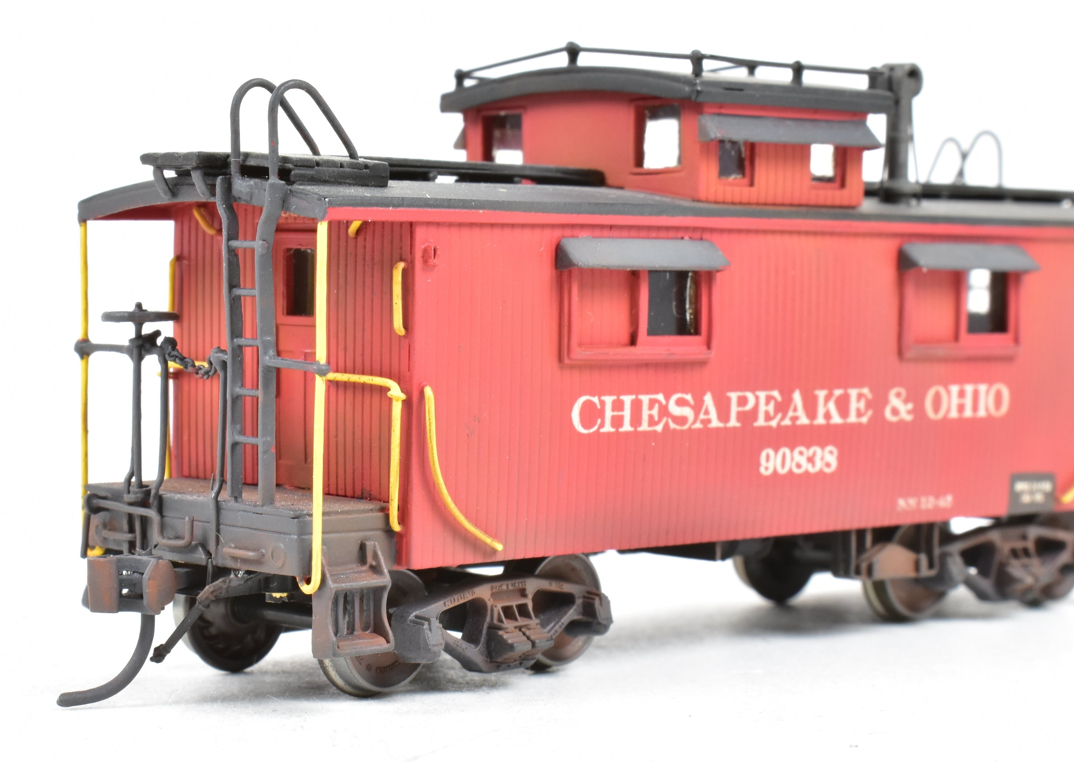 HO Scale Brass OMI - Overland Models, Inc. Chesapeake & Ohio (C&O) Wood Caboose Model with Custom Paint and Weathering, CP & Weathered No. 90838