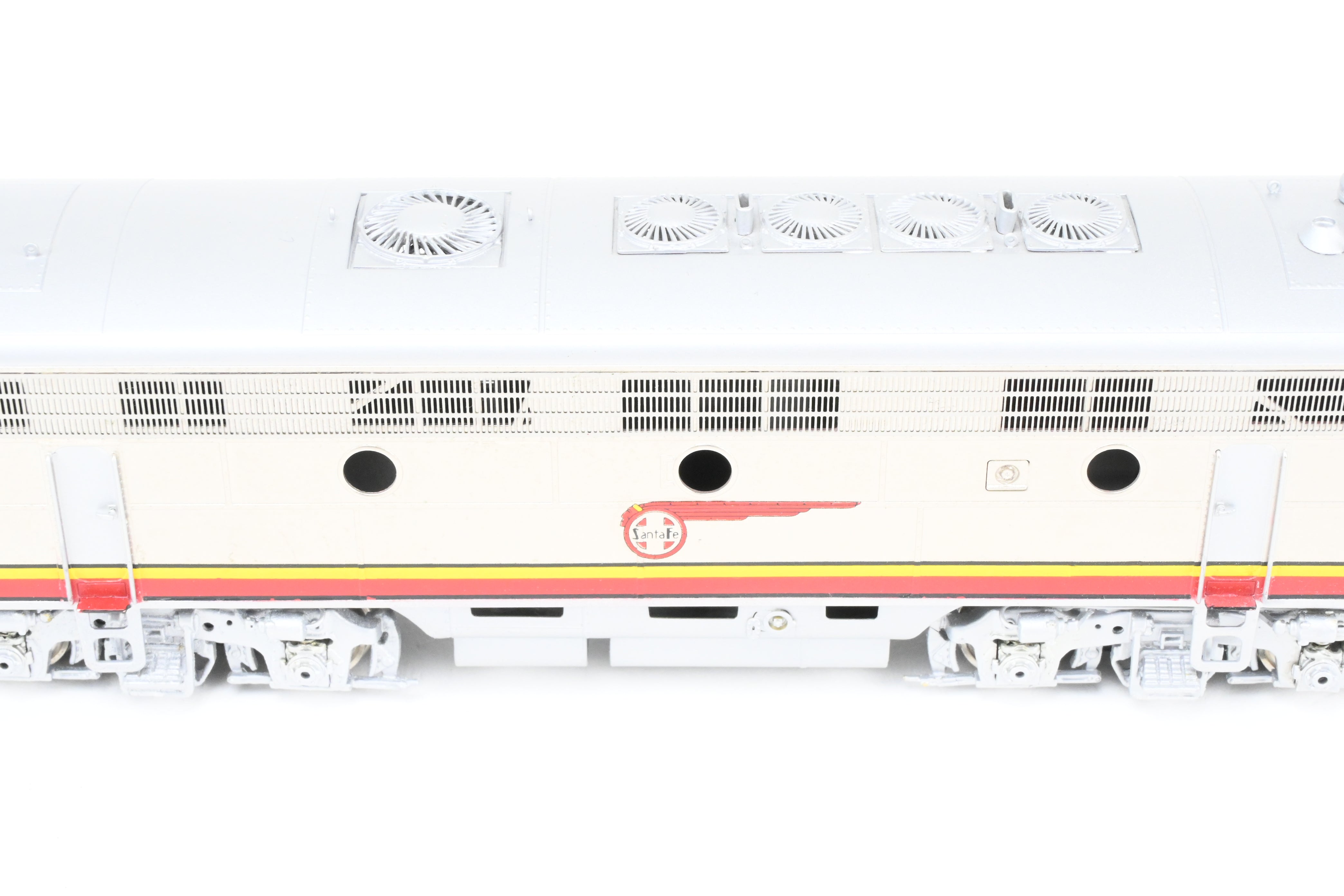 HO Scale Brass Model Train Oriental Limited ATSF - Santa Fe EMD F7 Phase II 1500 HP A/B/B/A Set with Factory Plated and Painted Finish